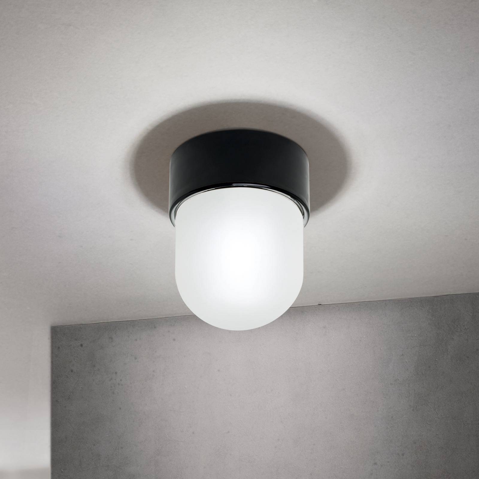 Lampa sufitowa Ostia, czarna, ceramika, szkło satynowane, E27
