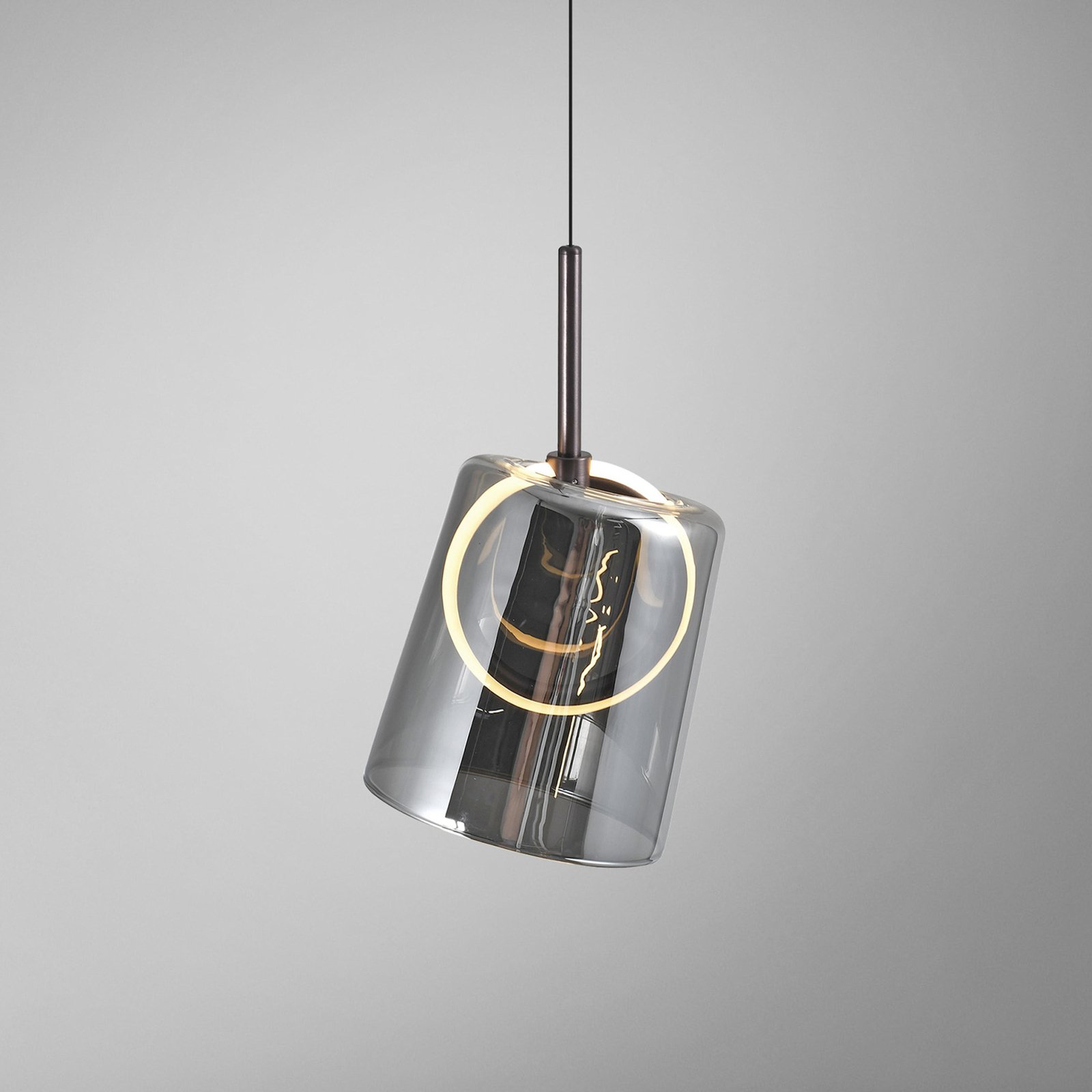 Paul Neuhaus Suspension LED Zula, gris fumé, Ø 15 cm, verre