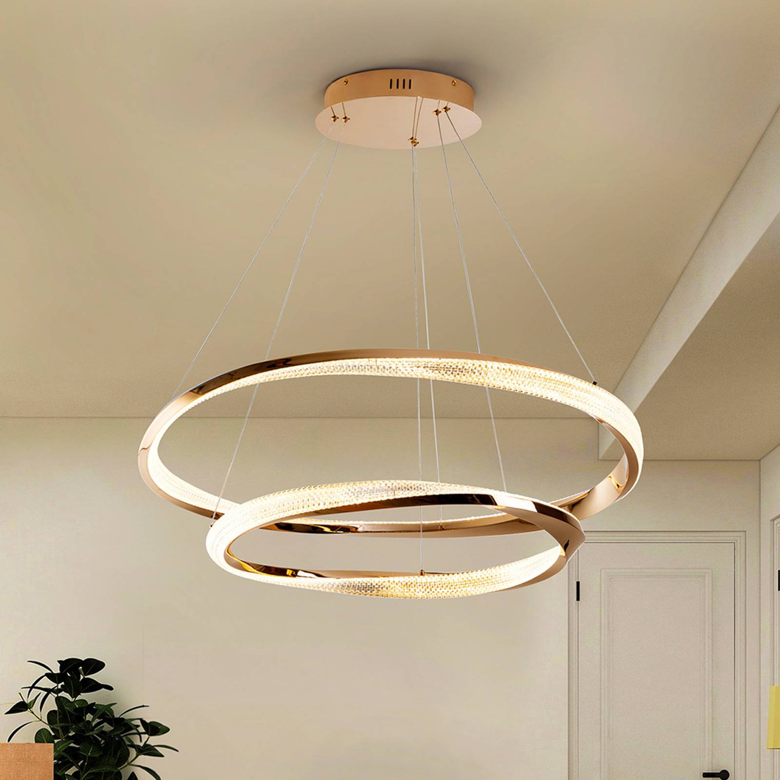 LED-Hängelampe Orbitas, Ø 80 cm, goldfarben, Metall, Dimmer günstig online kaufen