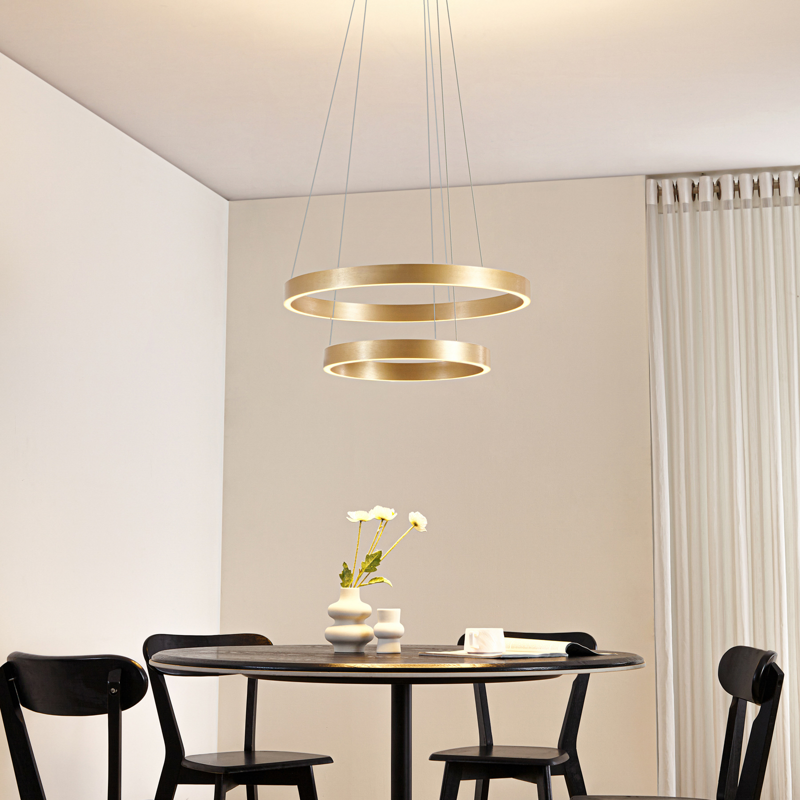 Lucande LED Pendant lamp Yonam, 2-flg., gold