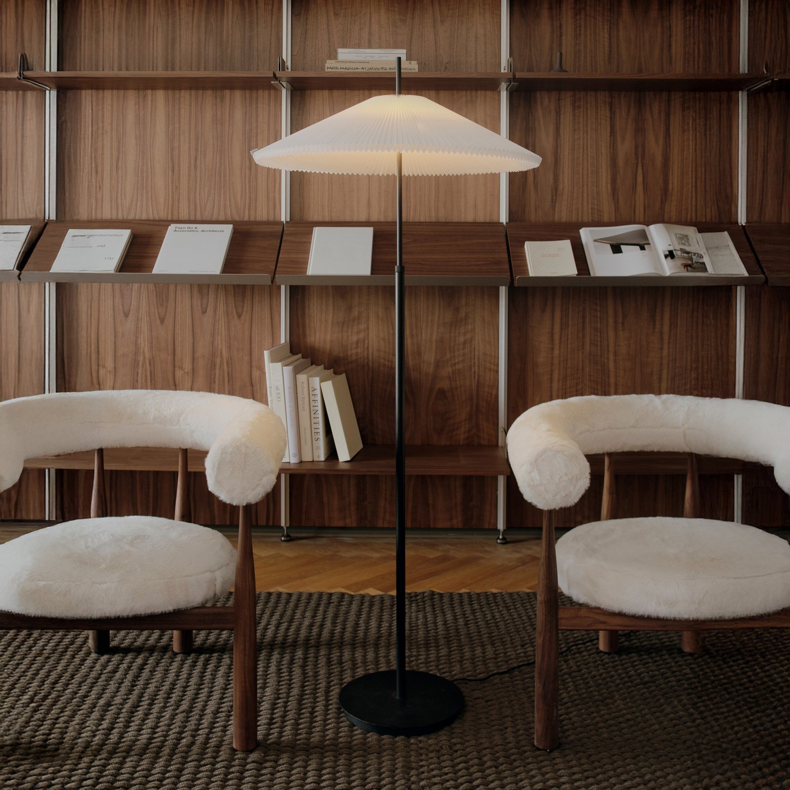 New Works Nebra LED floor lamp, black and white, 150 cm, fabric