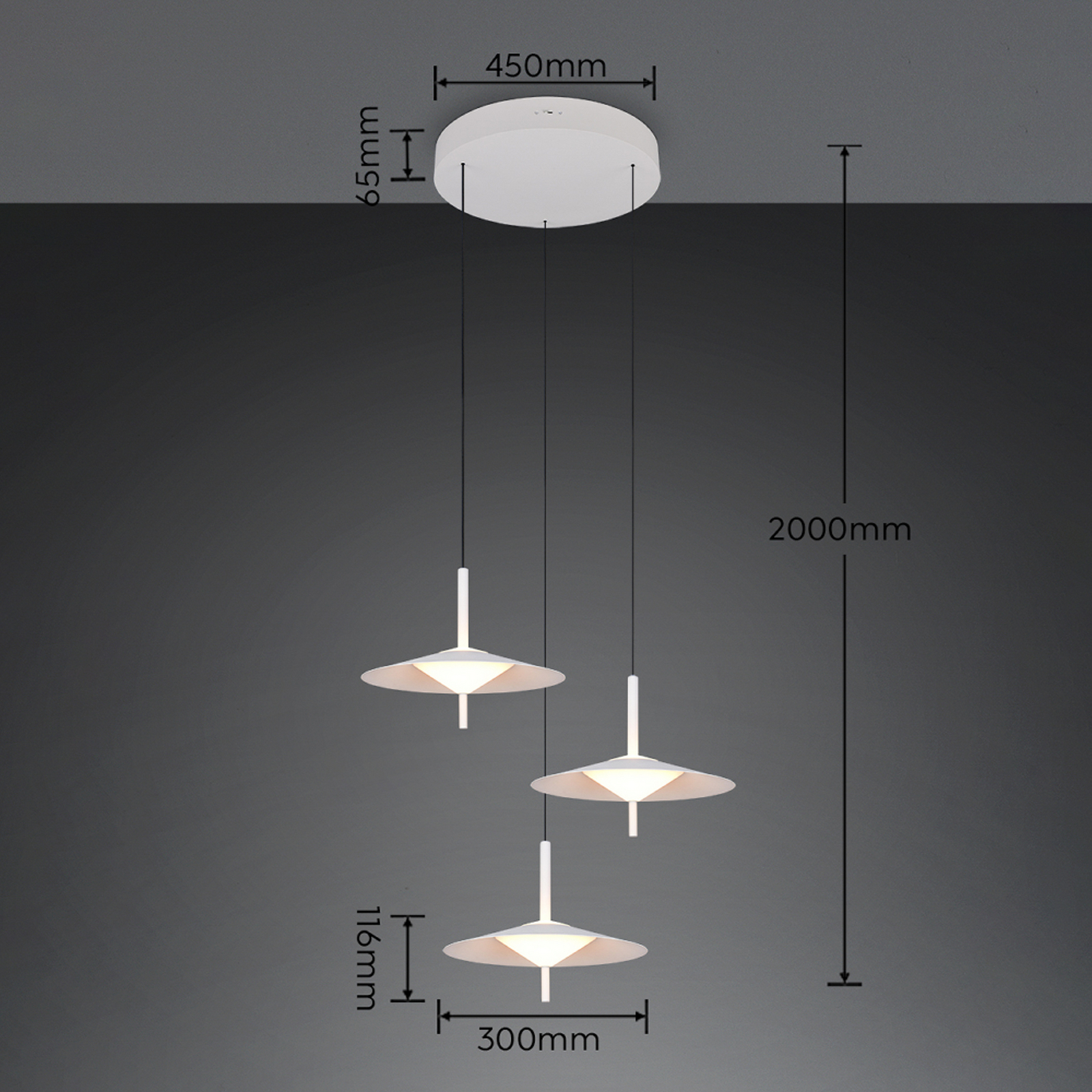 LED piekaramā lampa „Amalo“, matēti balta, Ø 67 cm, metāls, CCT 3-flg. LED piekaramā lampa „Amalo“, matēti balta, Ø 67 cm, metāls, CCT 3-flg.
