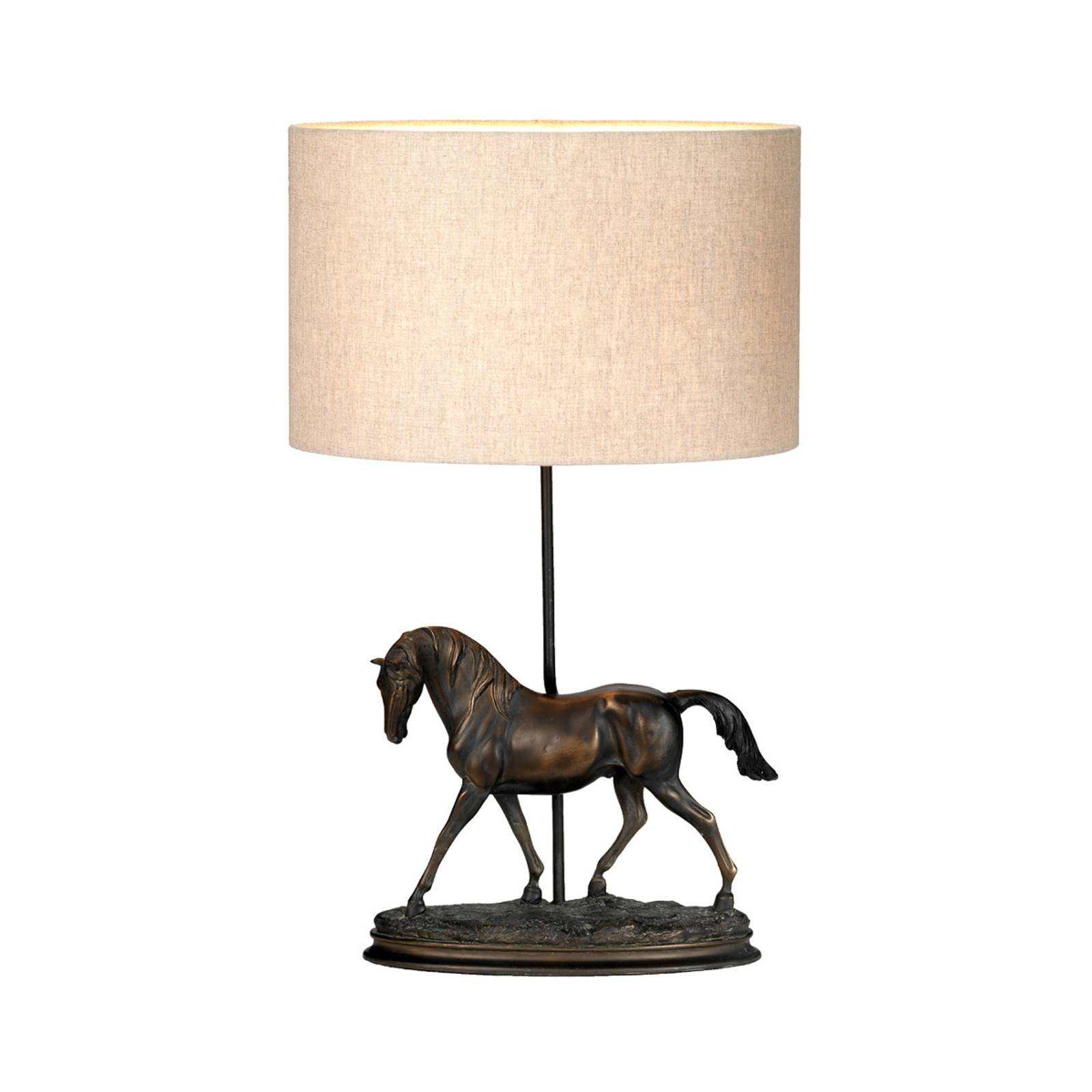 Tischleuchte mit Schirm Jute Resin in Bronze antik Natur 65,5 cm Pferd E27 Nachttischlampe