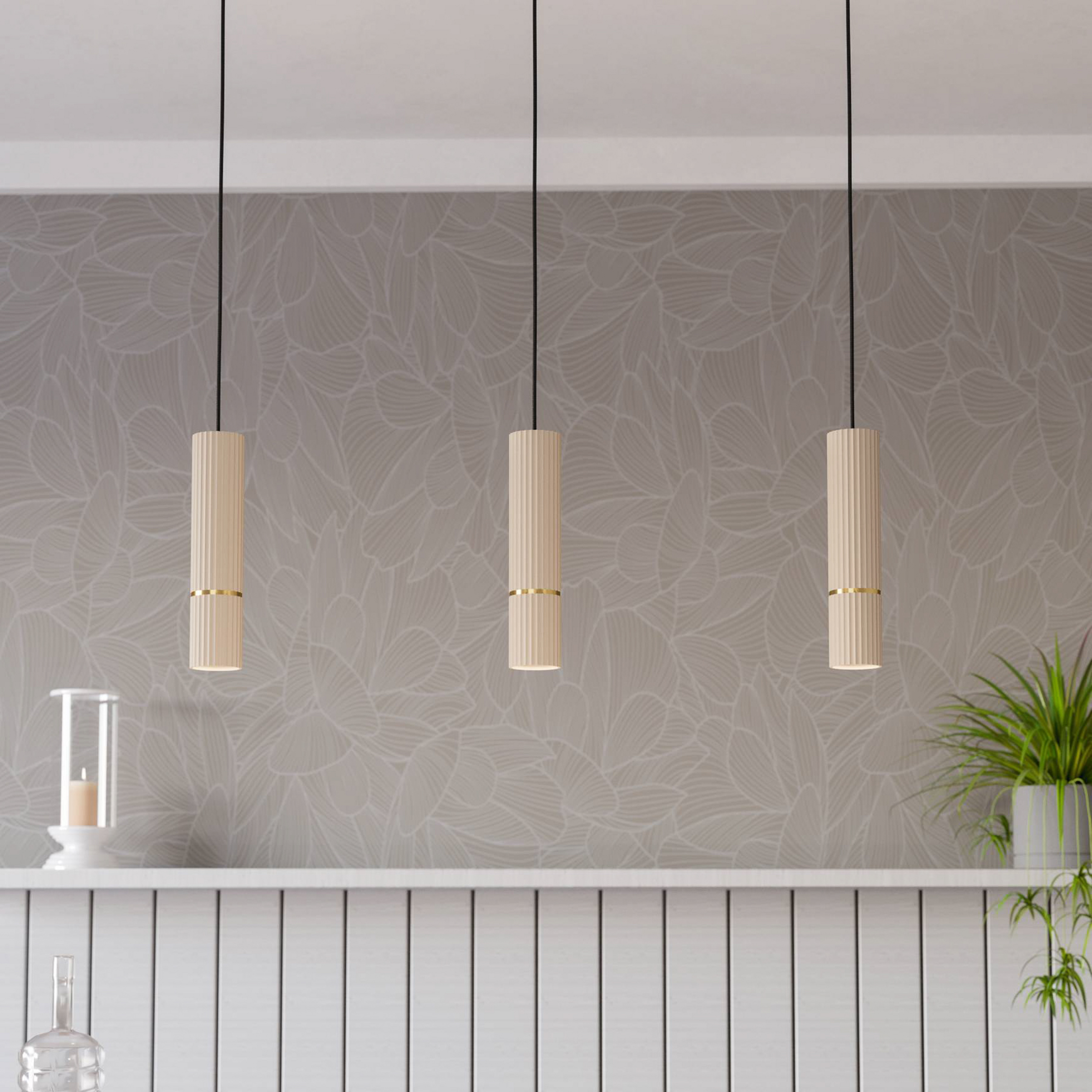 Hängeleuchte Caminia, sandfarben, Länge 77 cm, Stahl, 3-flg.