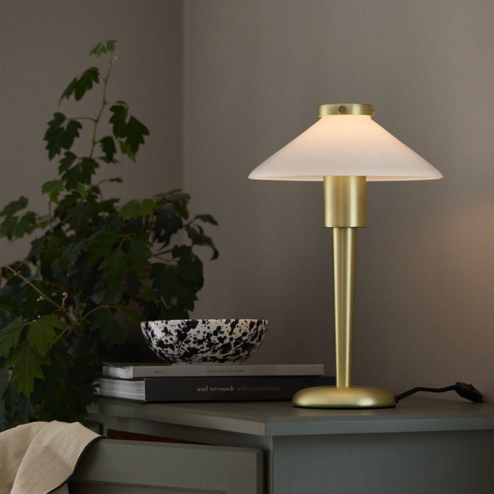 PR Home Tischlampe August, messingfarben/opal, 34 cm, Metall günstig online kaufen