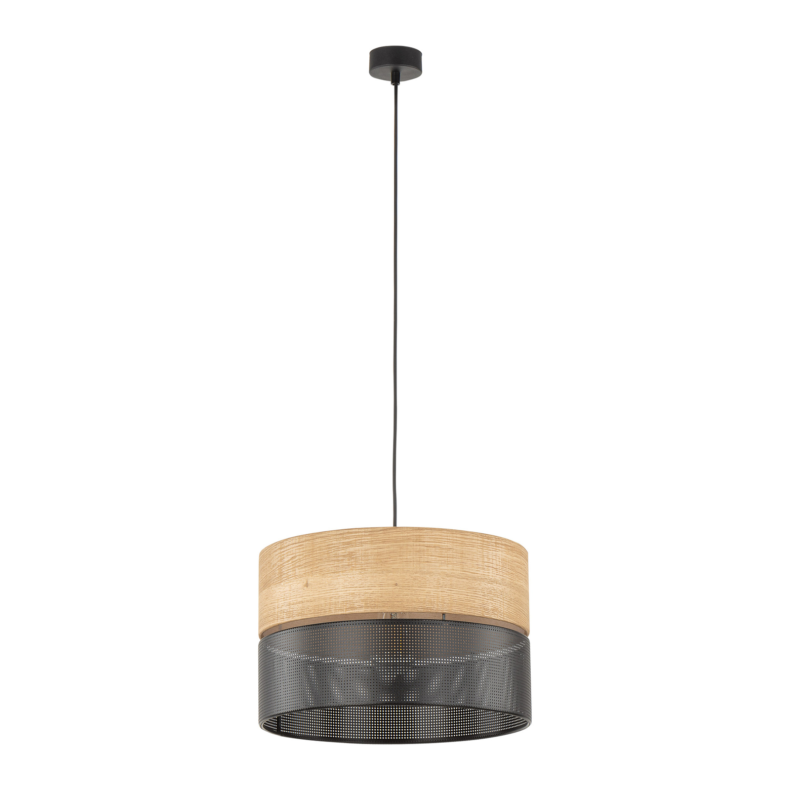 Nicol hængelampe, sort/træ-effekt, Ø 38 cm, 1-lys, 1 x E27