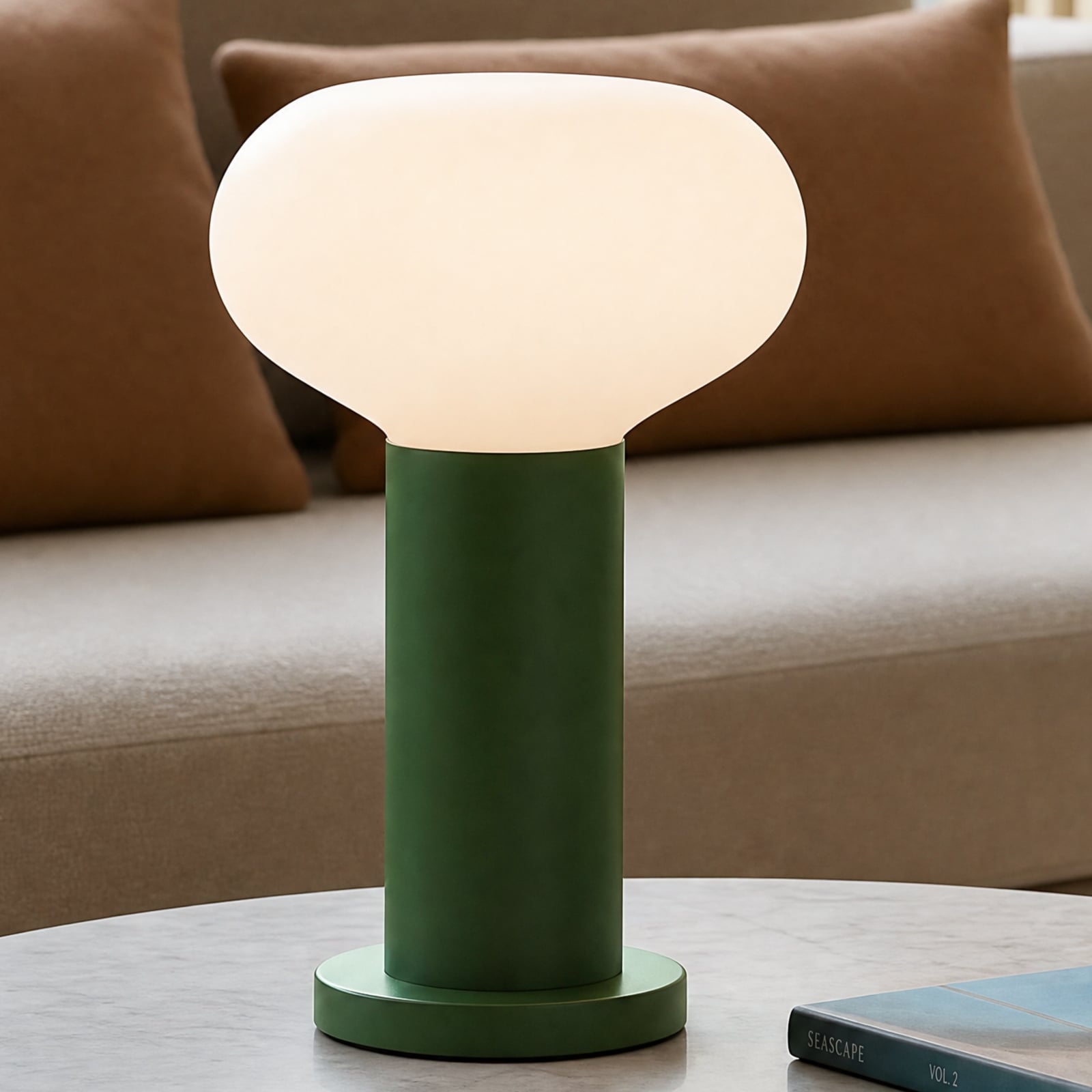 Stolna lampa Flo, zelena, Ø 19 cm, staklo