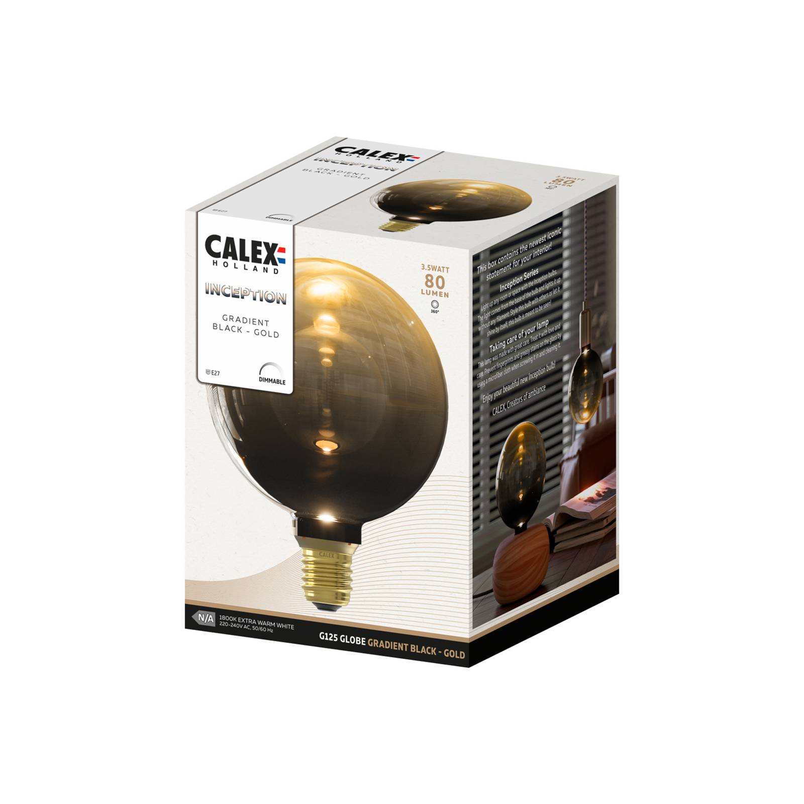 Levně Calex Inception LED globe E27 G125 3W 1 800K dim