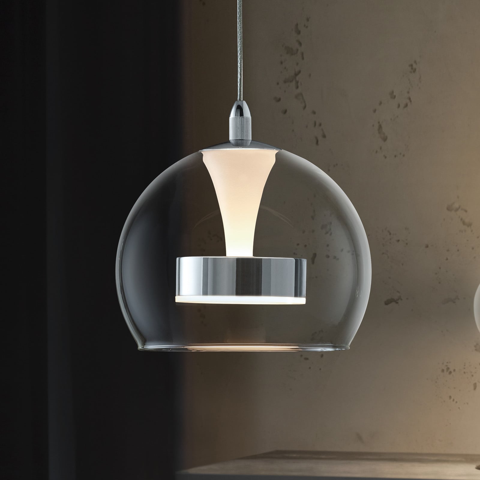 Trio Lighting Lampă suspendată LED Flynt Ø 20 cm cromată metal/sticlă CCT - Camera de zi / sufragerie - Modern - crom transparent