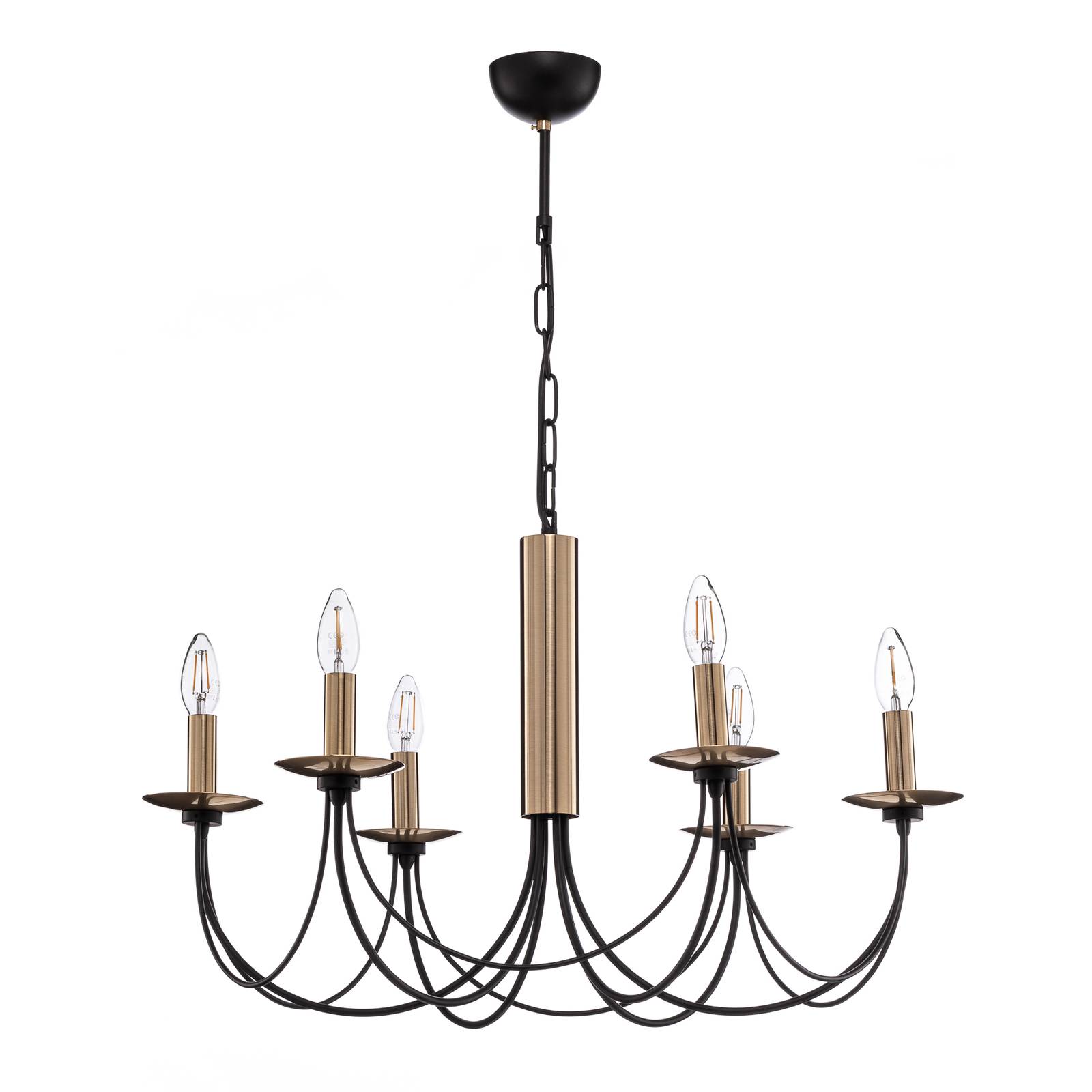 Kronleuchter Dofa, messing antik/schwarz 6-flammig
