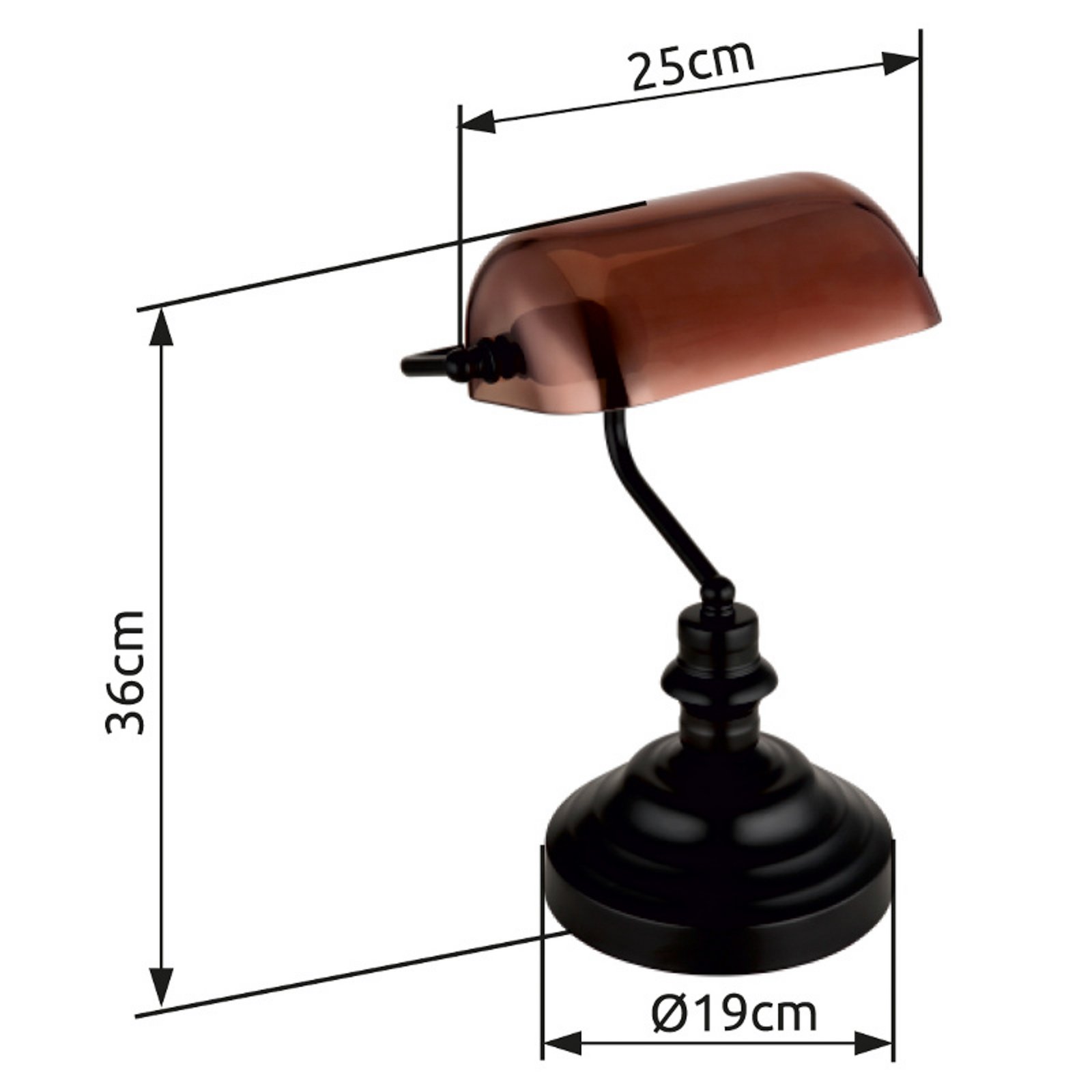 Candeeiro de mesa Antique, cor cobre/preto mate, altura 37 cm