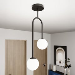 Лампа за таван Atria, опал/черно, височина 76 cm, метал, 2 светлини.