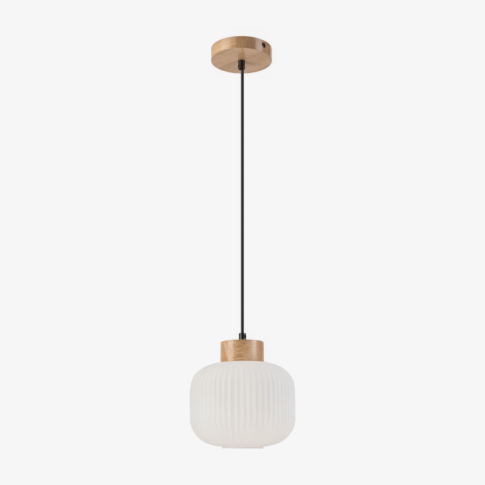 Harmony rippvalgusti, Ø 20 cm, opaalklaas, tammepuit, E27