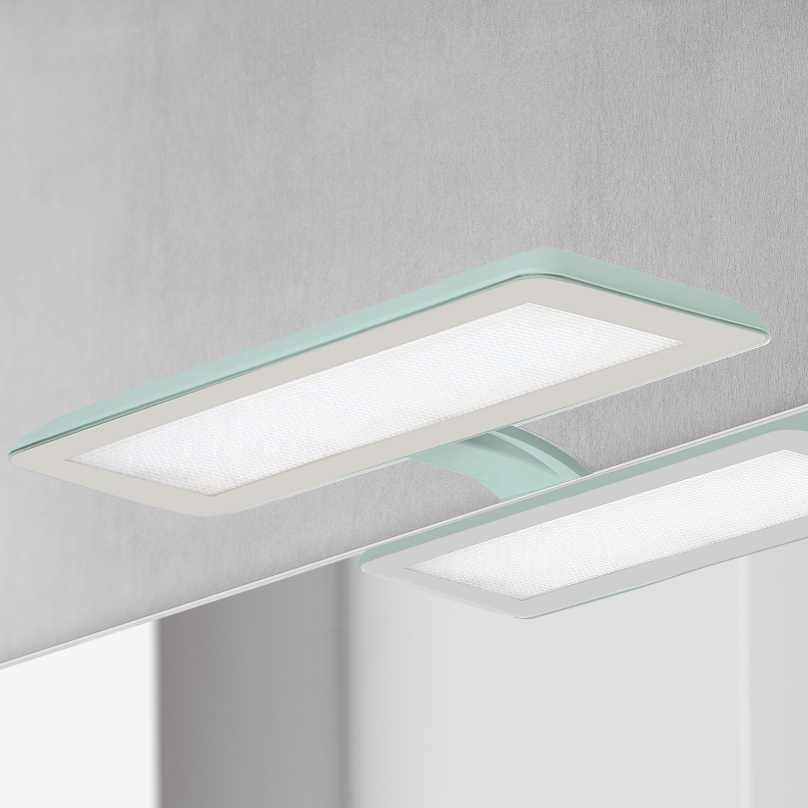 Nikita LED mirror light, aquamarine/steel grey