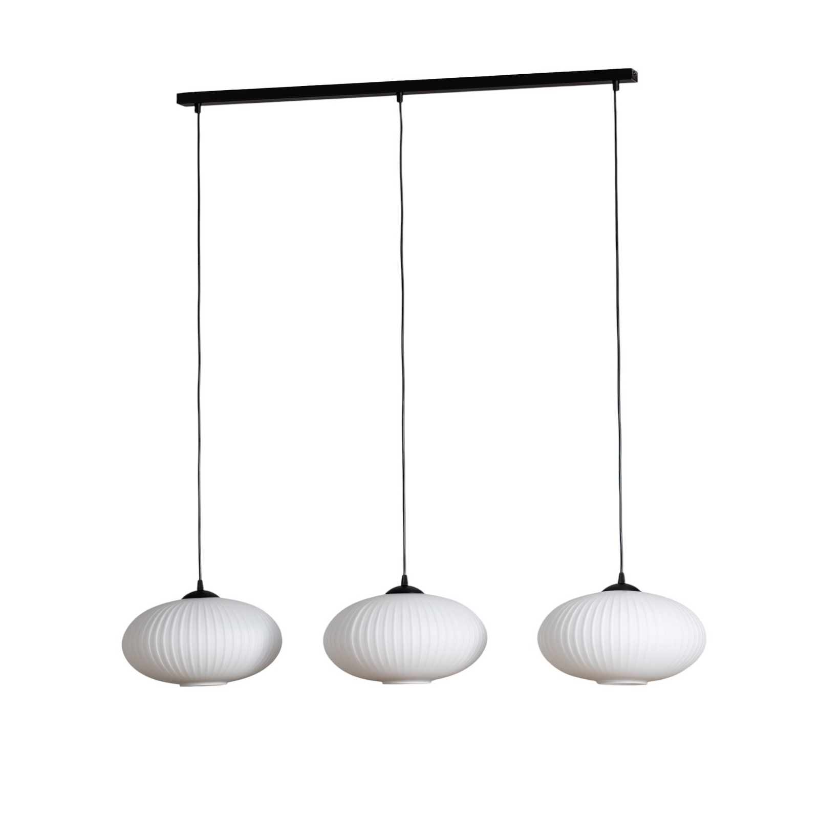 Dining table light Coco, length 115 cm, black/opal, glass, 3-bulb