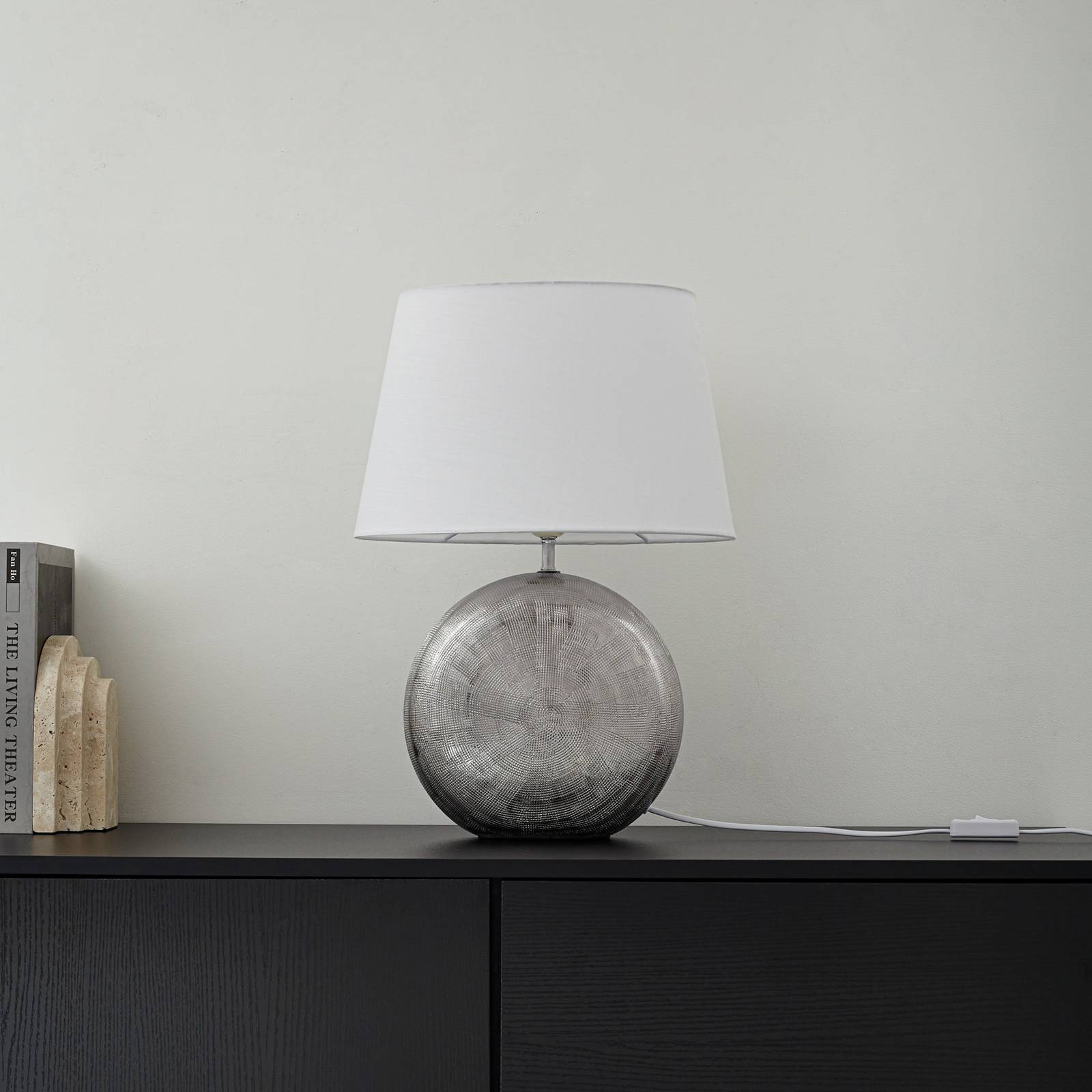 Lampa stołowa Lindby Florentino, 49 cm, ceramika, tkanina