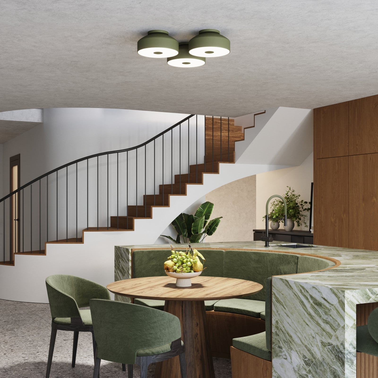 CLARO stropna svjetiljka, maslinasto zelena, Ø 30 cm metalna 4 x E27 - SOLLUX