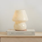 Stolní lampa Lindby Andriana, žlutá/bílá, sklo, Ø 15 cm