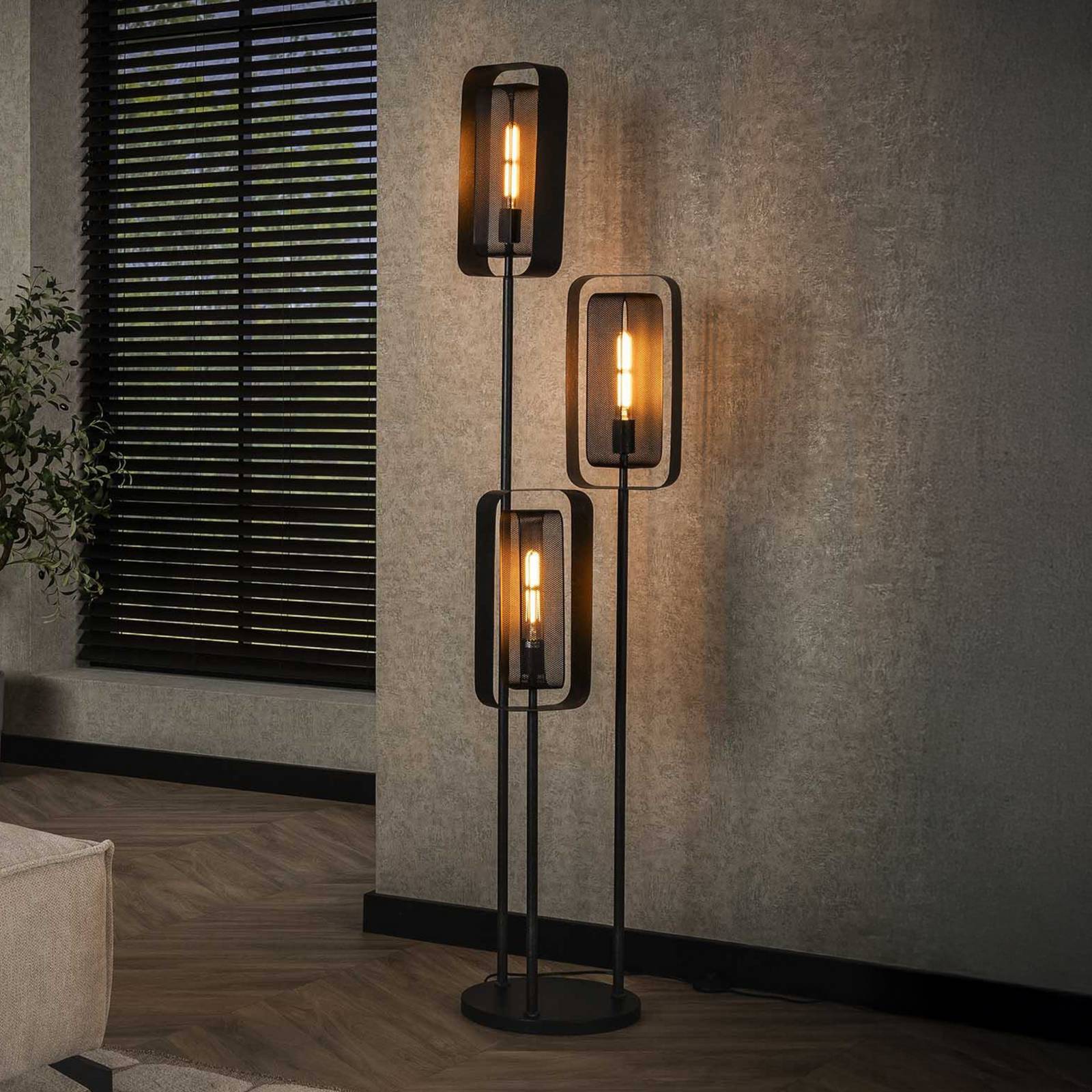 Zijlstra Vloerlamp Alma, 3-lamps, zwart, metaal, draaibare netkap