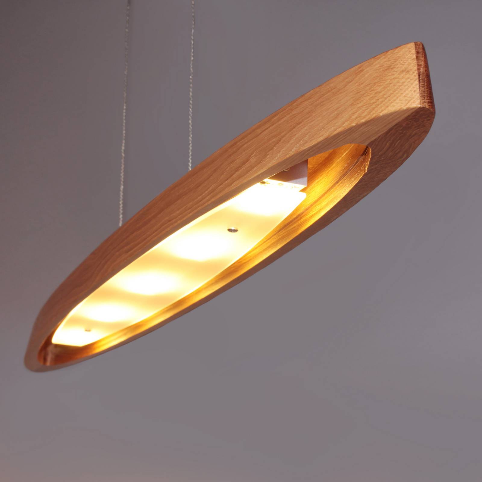 Lampa wisząca LED Shine-Wood, drewno dębowe/nikiel, 106 cm, CCT