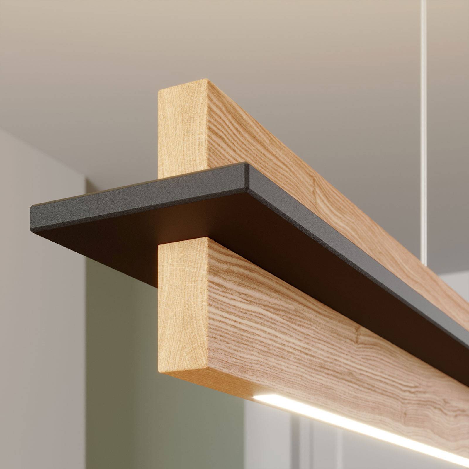 Lampa wisząca LED Lexa, dąb/czarny, długość 78 cm
