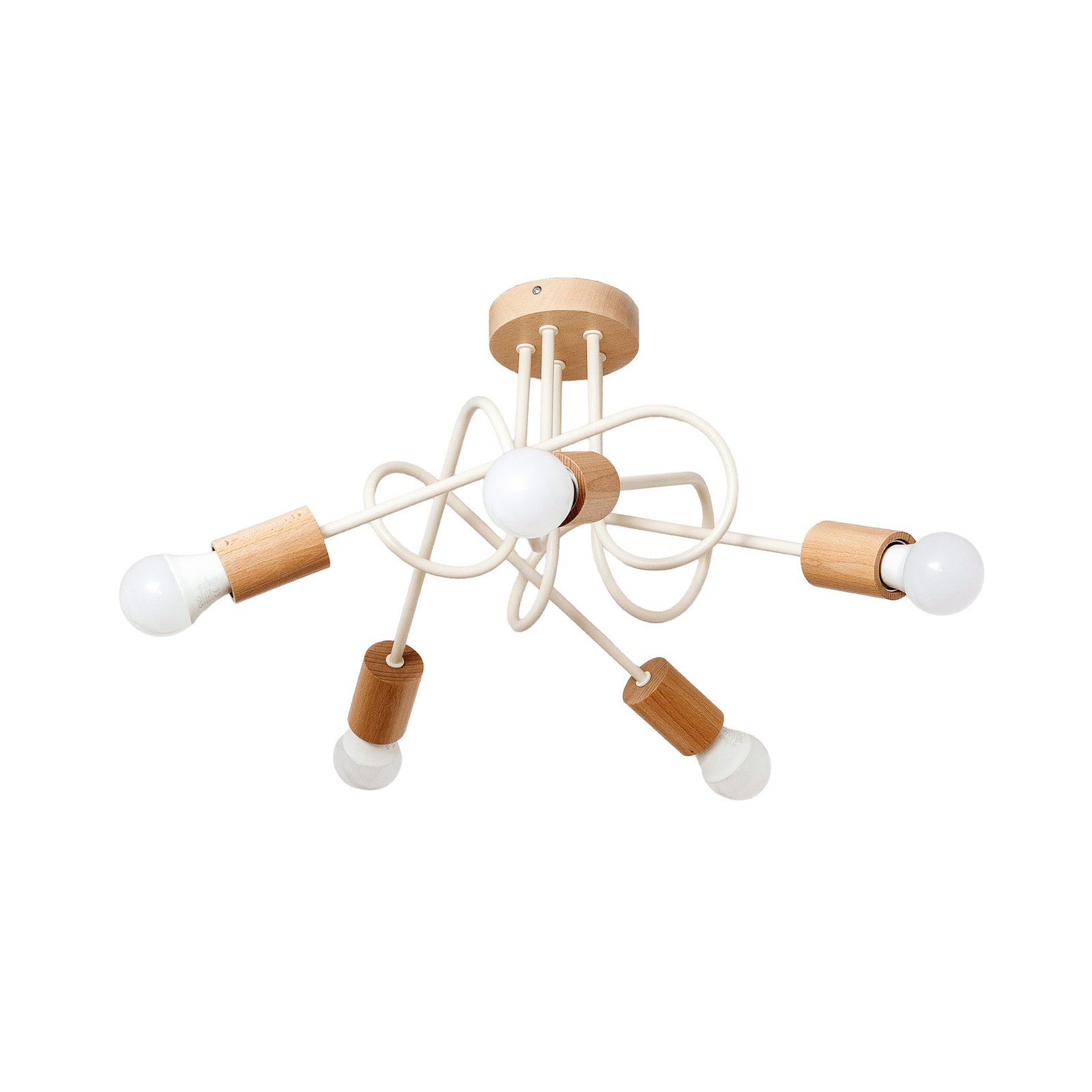 Plafonnier Oxford, beige sable, bois, métal, à 5 lampes, Ø 47 cm