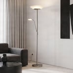 Lindby LED-Stehleuchte Ragna, Leselicht, nickel, dimmbar