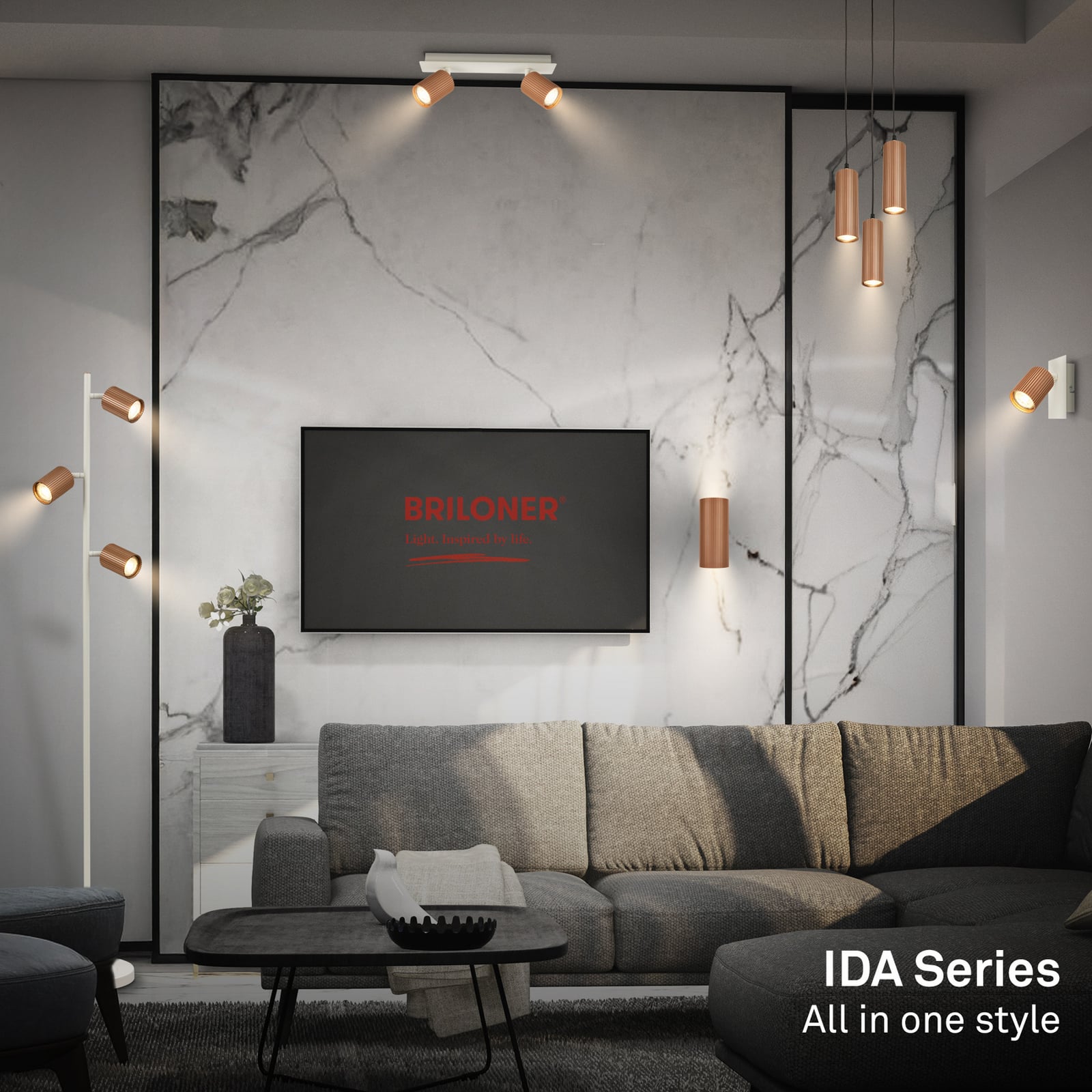 Suspension Ida, marron, à 3 lampes, Ø 20 cm, GU10 Suspension Ida, marron, à 3 lampes, Ø 20 cm, GU10