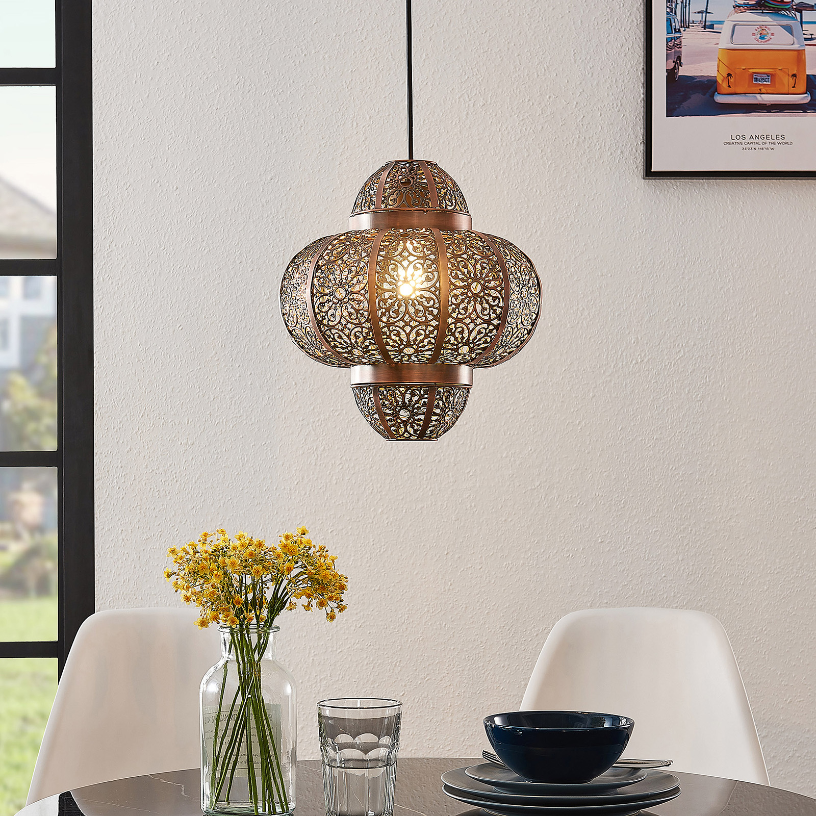 Lindby Darlia pendellampe af metal i bronze - pendel lampe - haengelampe - marokkansk lampe stue/spisestue - bronze - metal