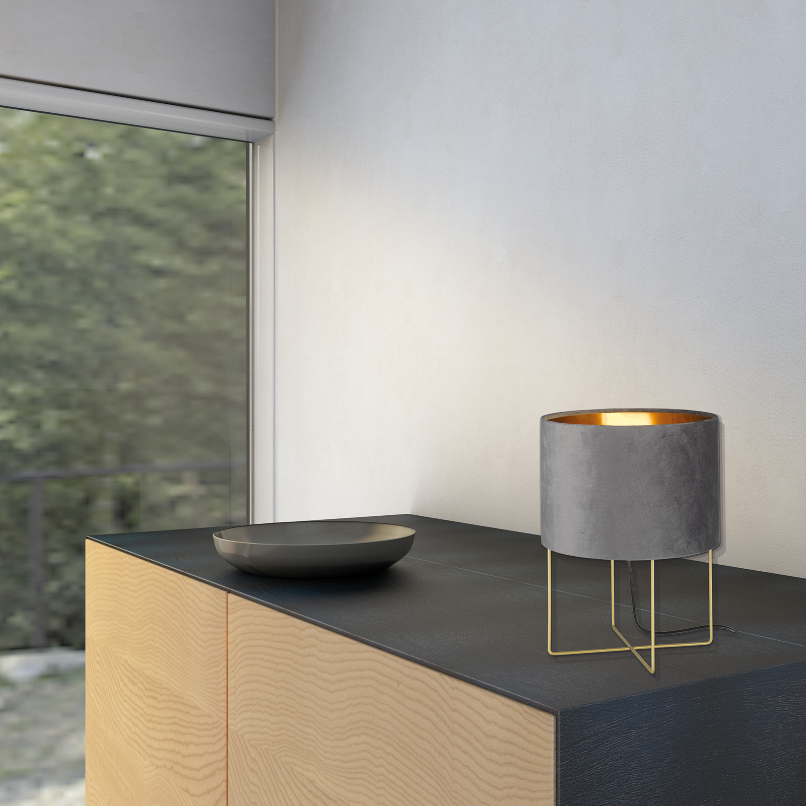 Επιτραπέζιο φωτιστικό Aura, βελούδινο κάλυμμα, ύψος 32 cm, γκρι