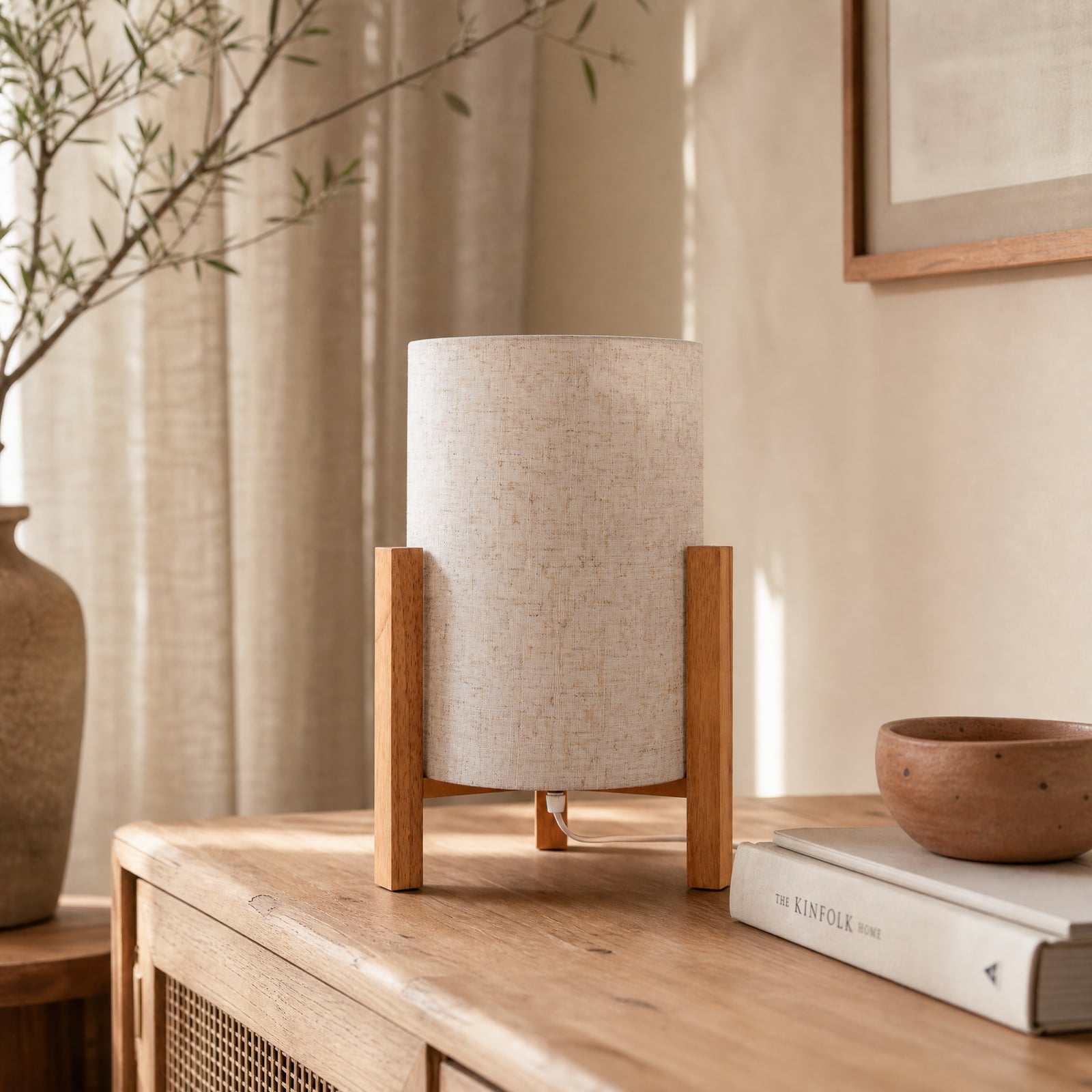 Lampe à poser 3193, bois, textile de lin, hauteur 32cm