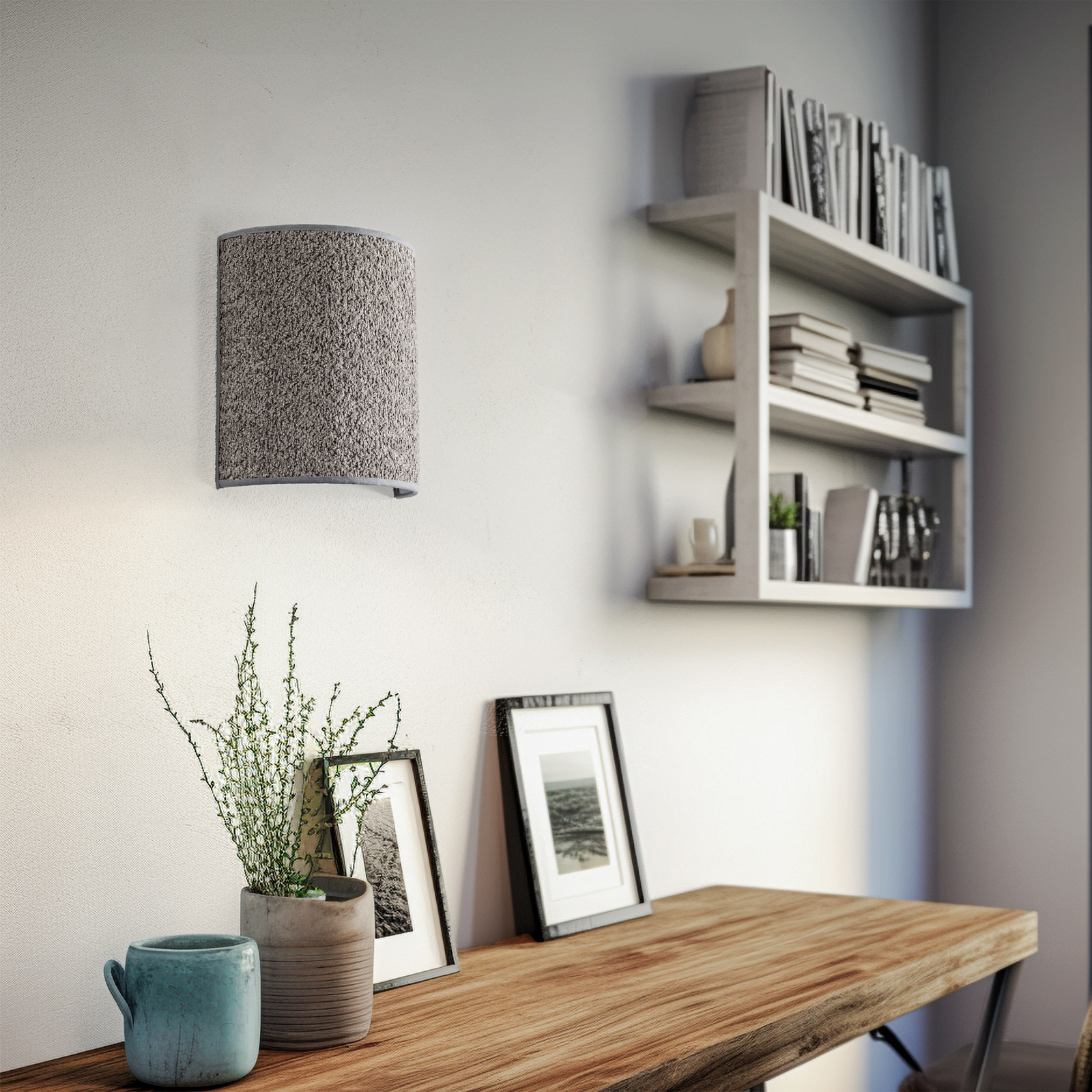 Wandlamp Boucle van stof, grijs