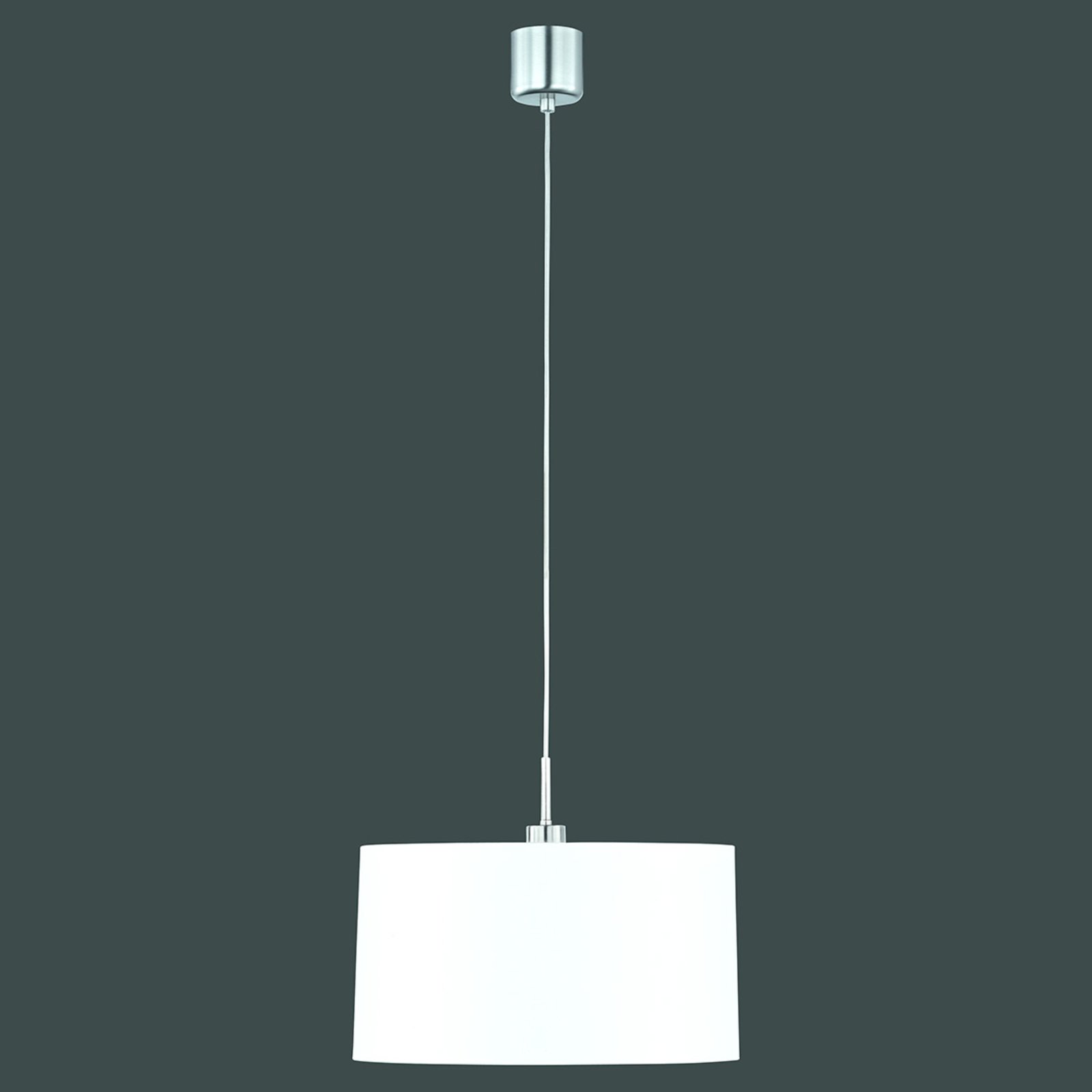 Lampa wisząca z białym abażurem z tkaniny chintz