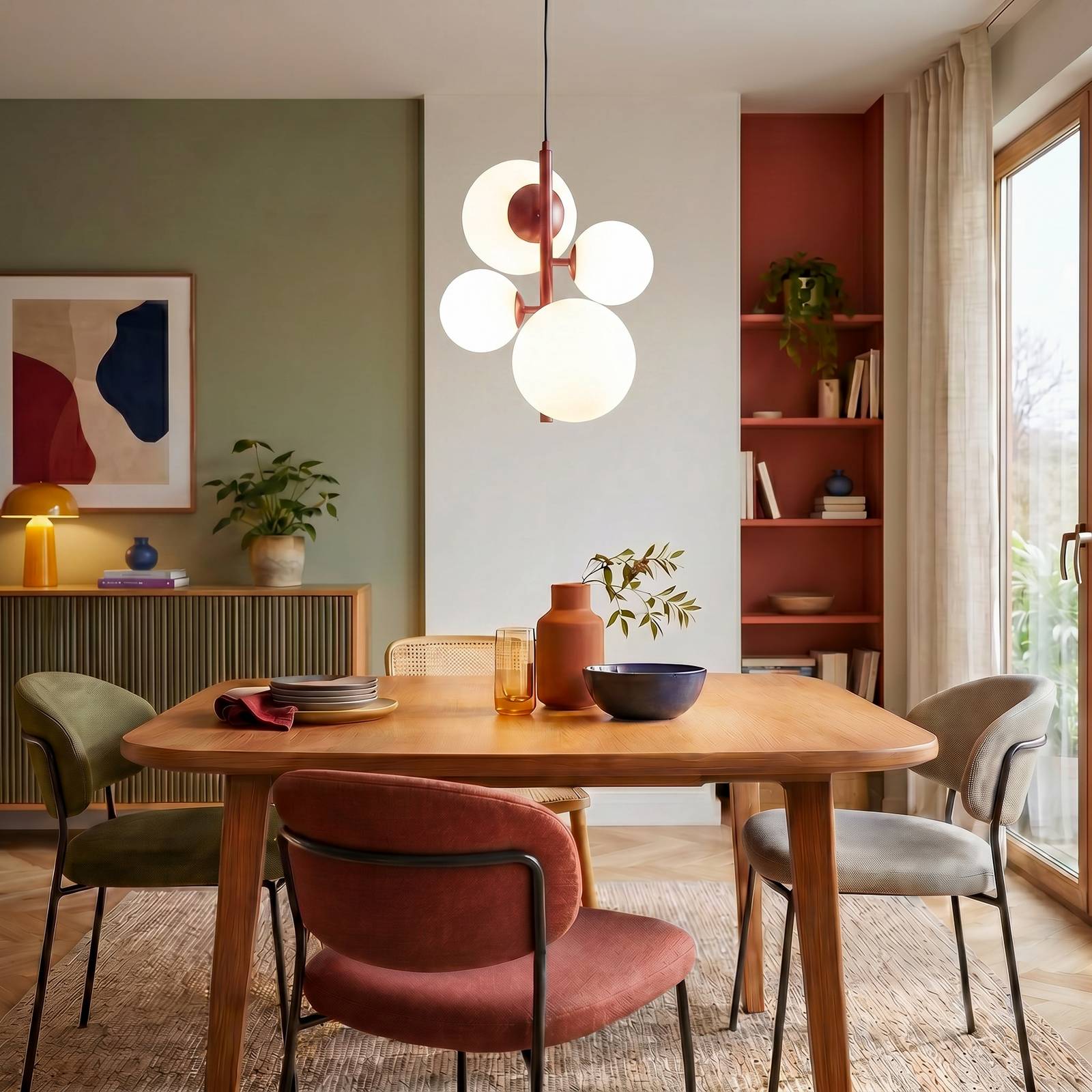 ALDEX Hanglamp Joel, wijnrood/wit, 4-lamps