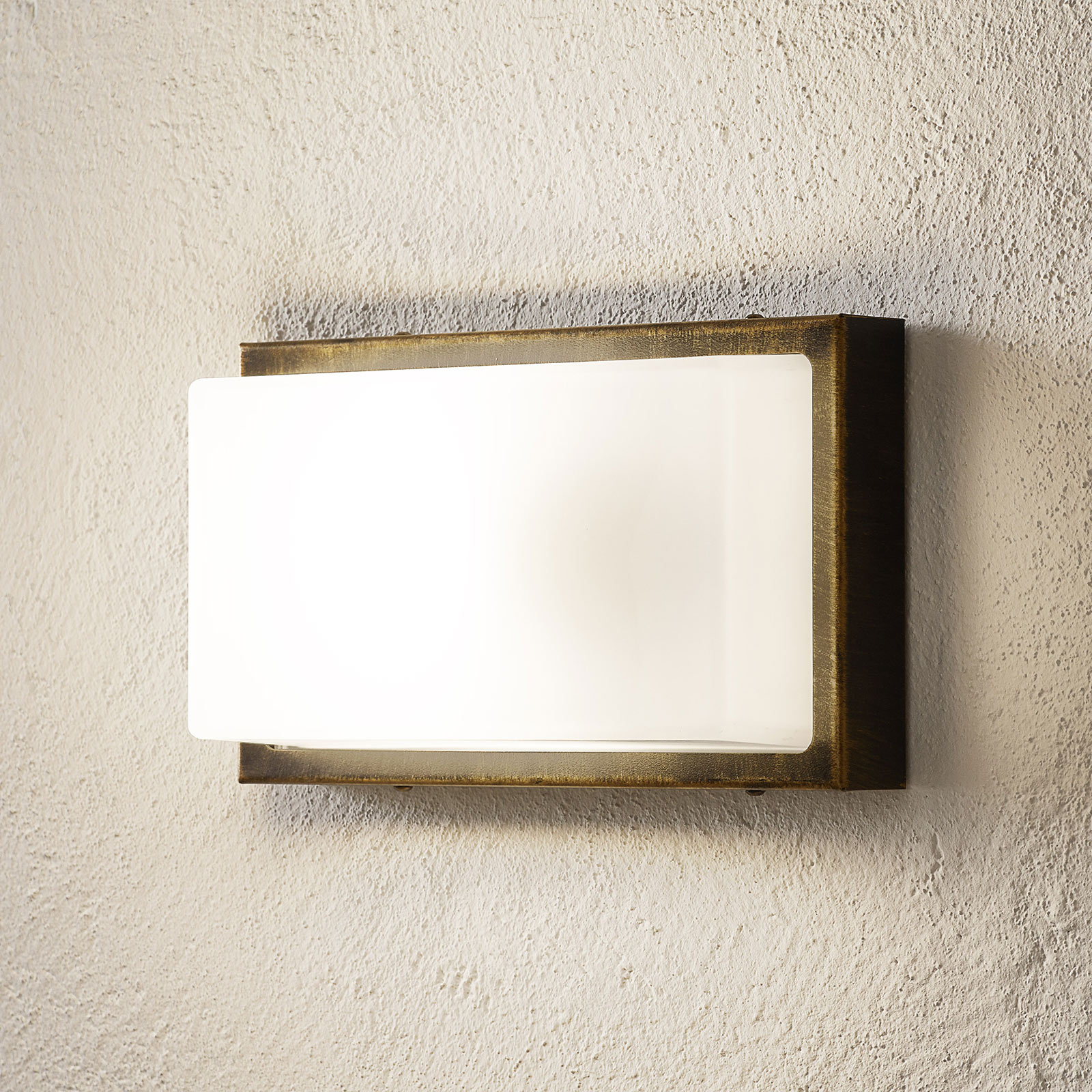 LCD Babett outdoor wall lamp E27, sensor black/gold, aluminium, stainless steel, opal glass, E27, 13 W, energy efficiency: A++, W: 17 cm, H: 29 cm