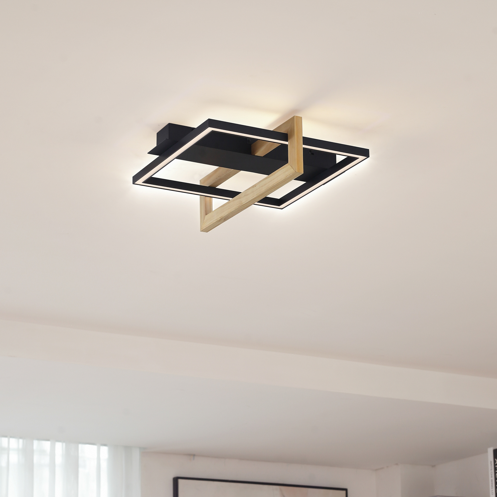 Lindby LED ceiling light Holamu, 40 cm, wood