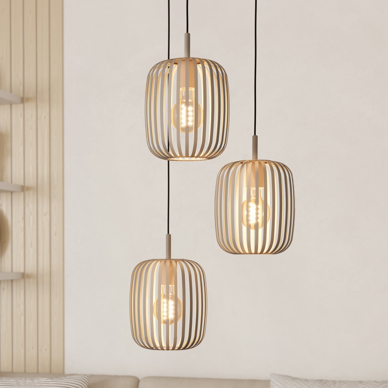 Romazzina hengelampe, Ø 46 cm, sandfarget, 3 lyskilder, stål