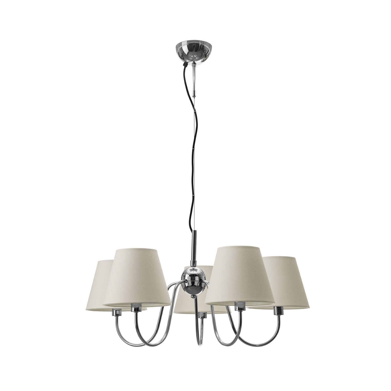 Lynx chandelier, chrome/white, 5-bulb, metal, fabric, E14 - By Rydéns Lynx chandelier, chrome/white, 5-bulb, metal, fabric, E14 - By Rydéns