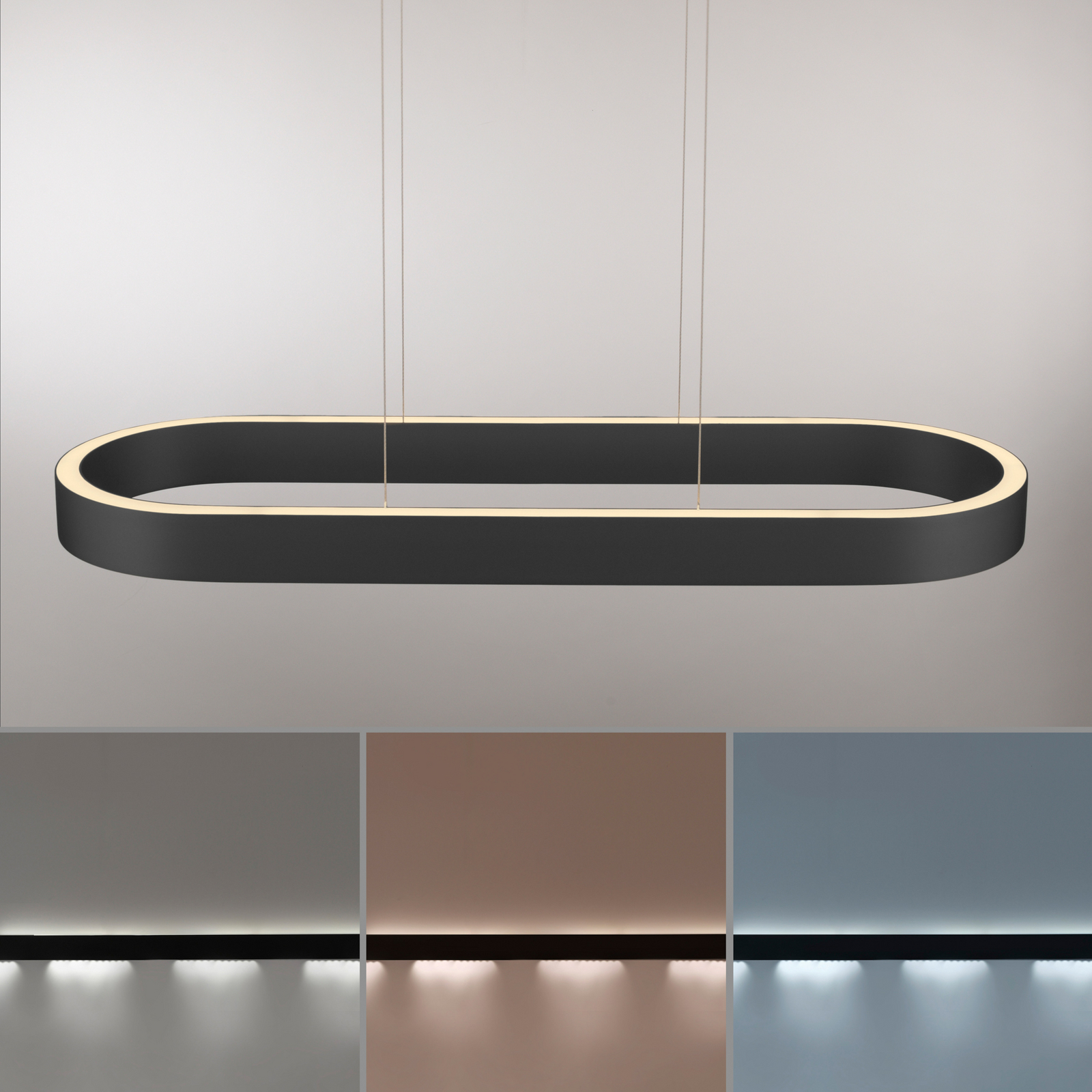Lámpara colgante LED Paul Neuhaus Q-Stretto, negra,  86,8 cm