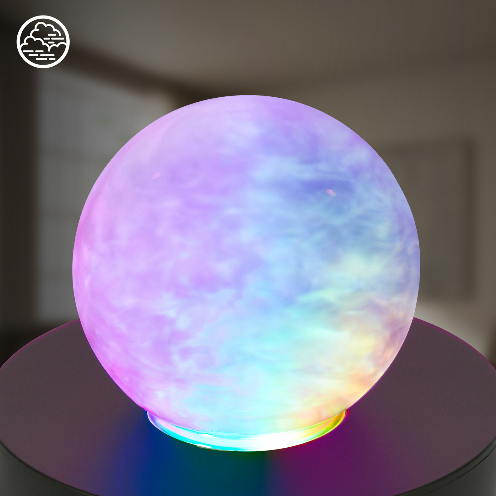 Lampa stołowa LED Fog, czarna/przezroczysta, skokowa zmiana barw RGB, Ø 12 cm Lampa stołowa LED Fog, czarna/przezroczysta, skokowa zmiana barw RGB, Ø 12 cm