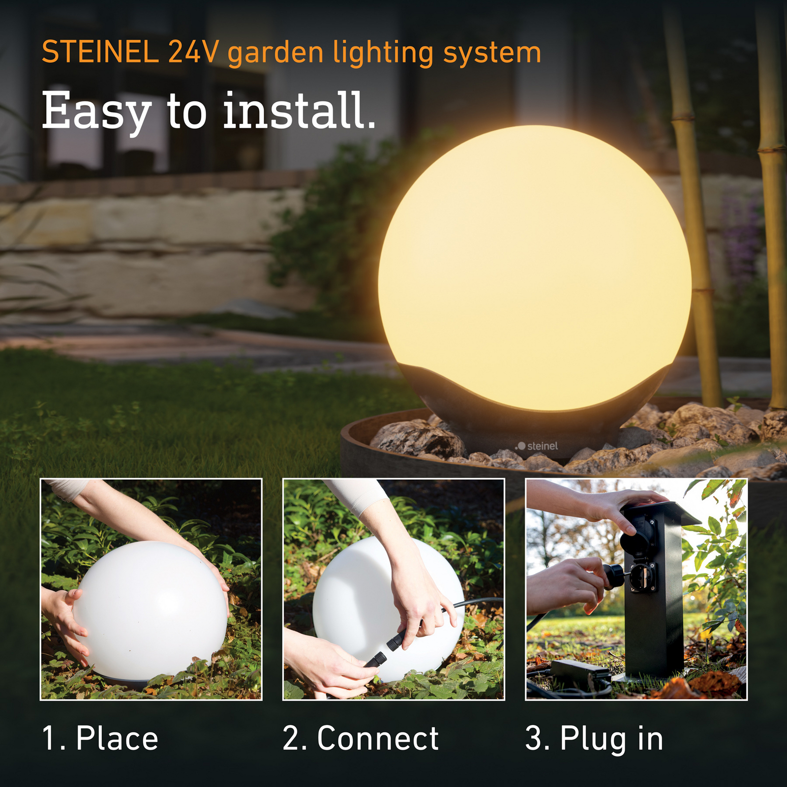 STEINEL LED крушка с кръгла форма C, 30 см, бяла/антрацит, IP65, RGBWW STEINEL LED крушка с кръгла форма C, 30 см, бяла/антрацит, IP65, RGBWW