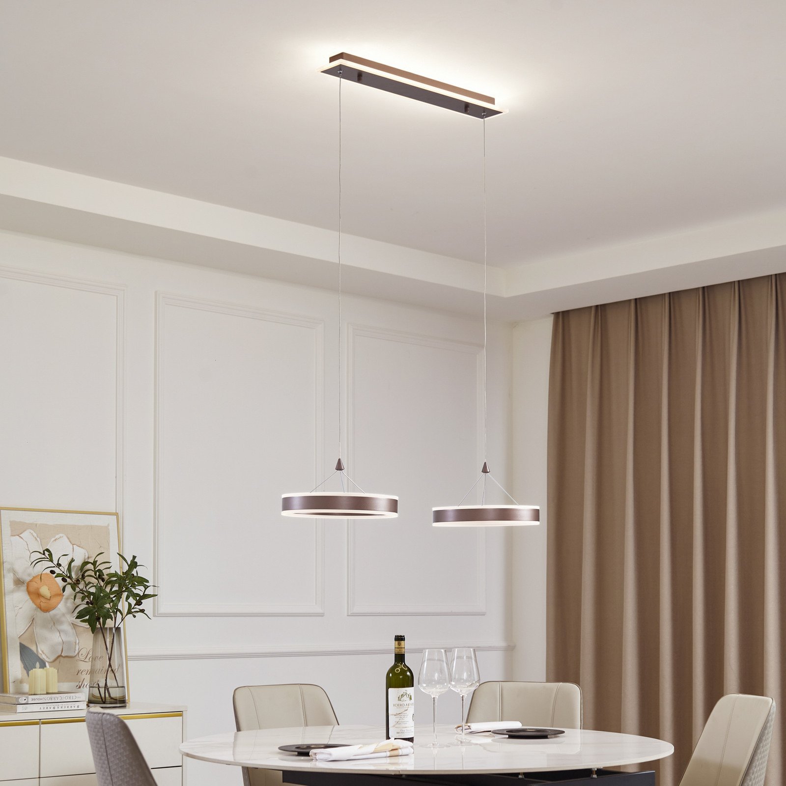 Lucande Lampă suspendată LED Kolo 86 cm 2 becuri maro dimabilă - Camera de zi / sufragerie - Modern - maro cafea alb mat - Plastic