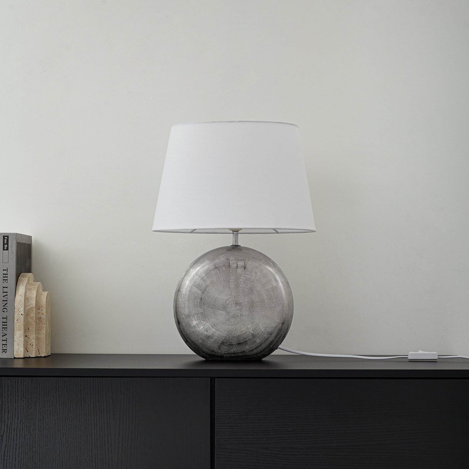 Lampa stołowa Lindby Florentino, 49 cm, ceramika, tkanina