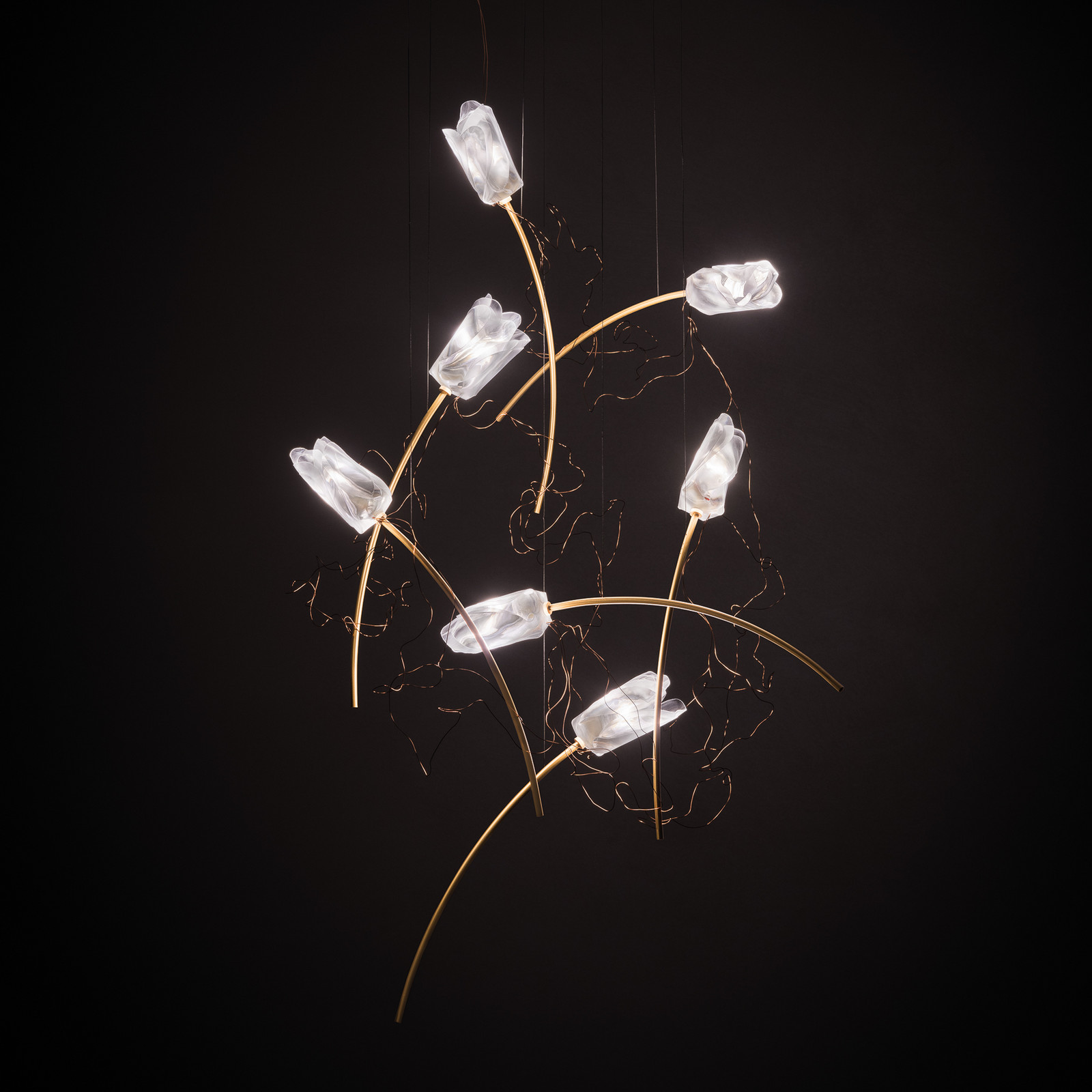 Slamp Branco-Transparente, Latão Tulip 7 Led Candeeiro De Suspensão Prisma/Latão Redondo