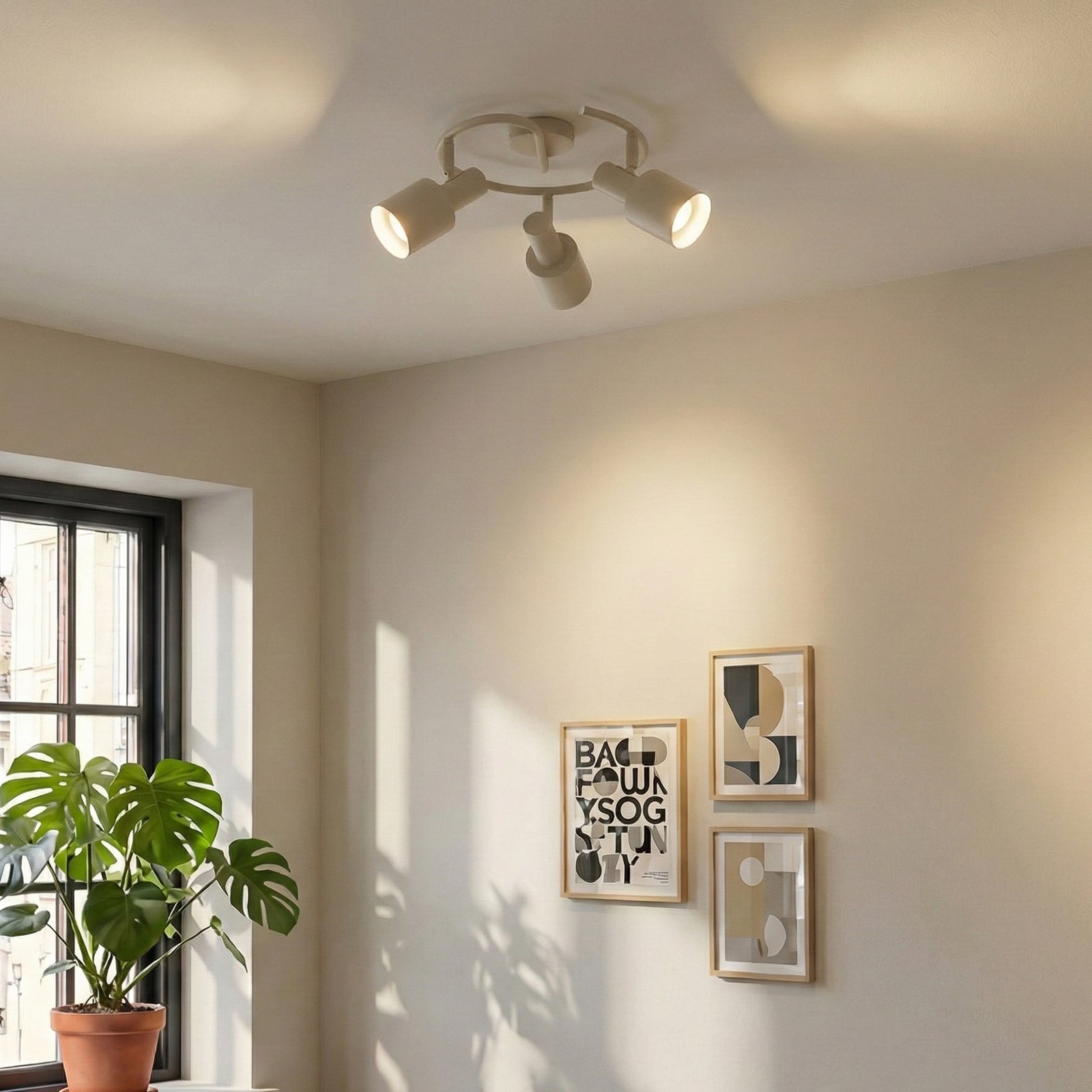 Lindby downlight Ovelia, beige, 3 lyskilder, metall, E27 Lindby downlight Ovelia, beige, 3 lyskilder, metall, E27