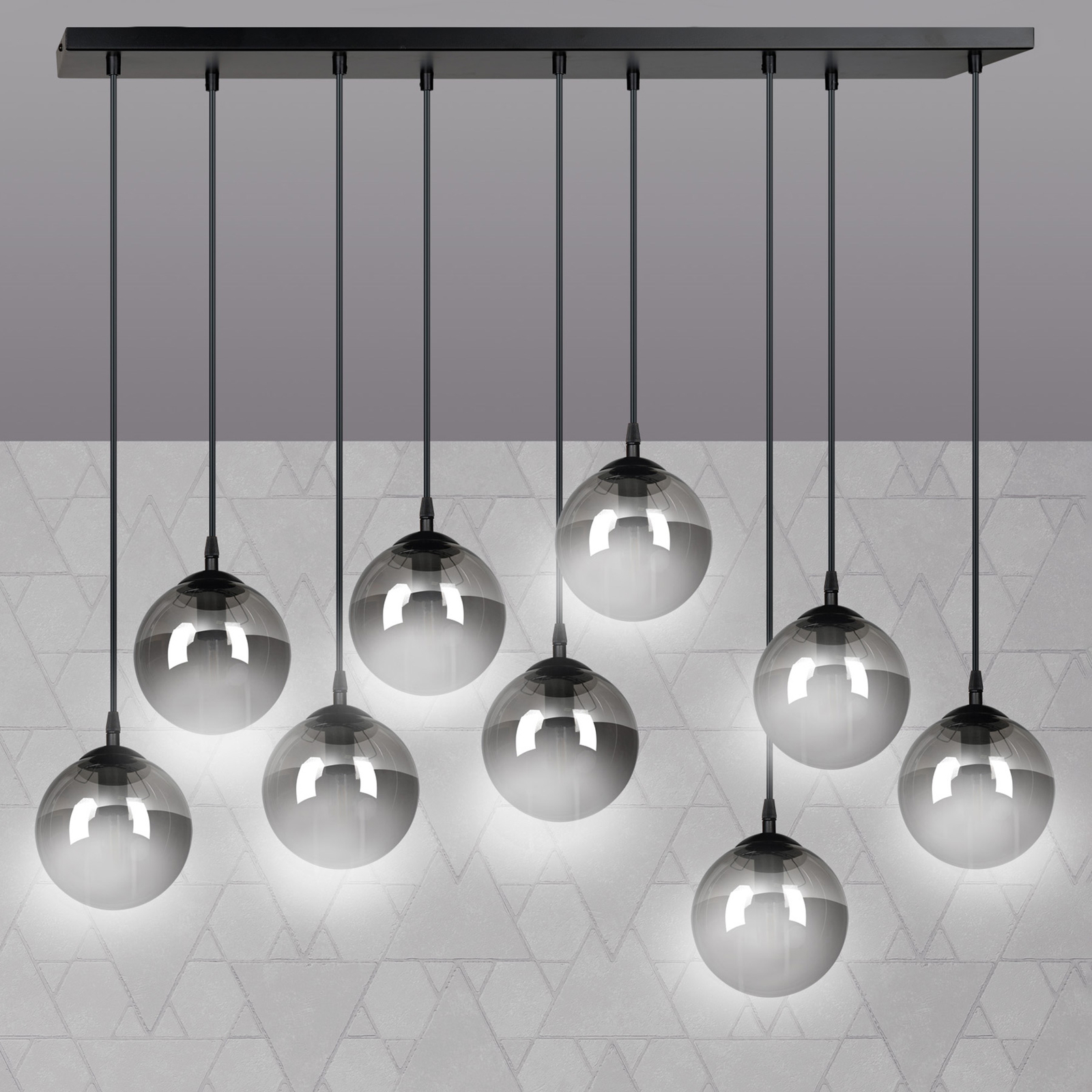 Suspension Glassy à 9 lampes droite noire