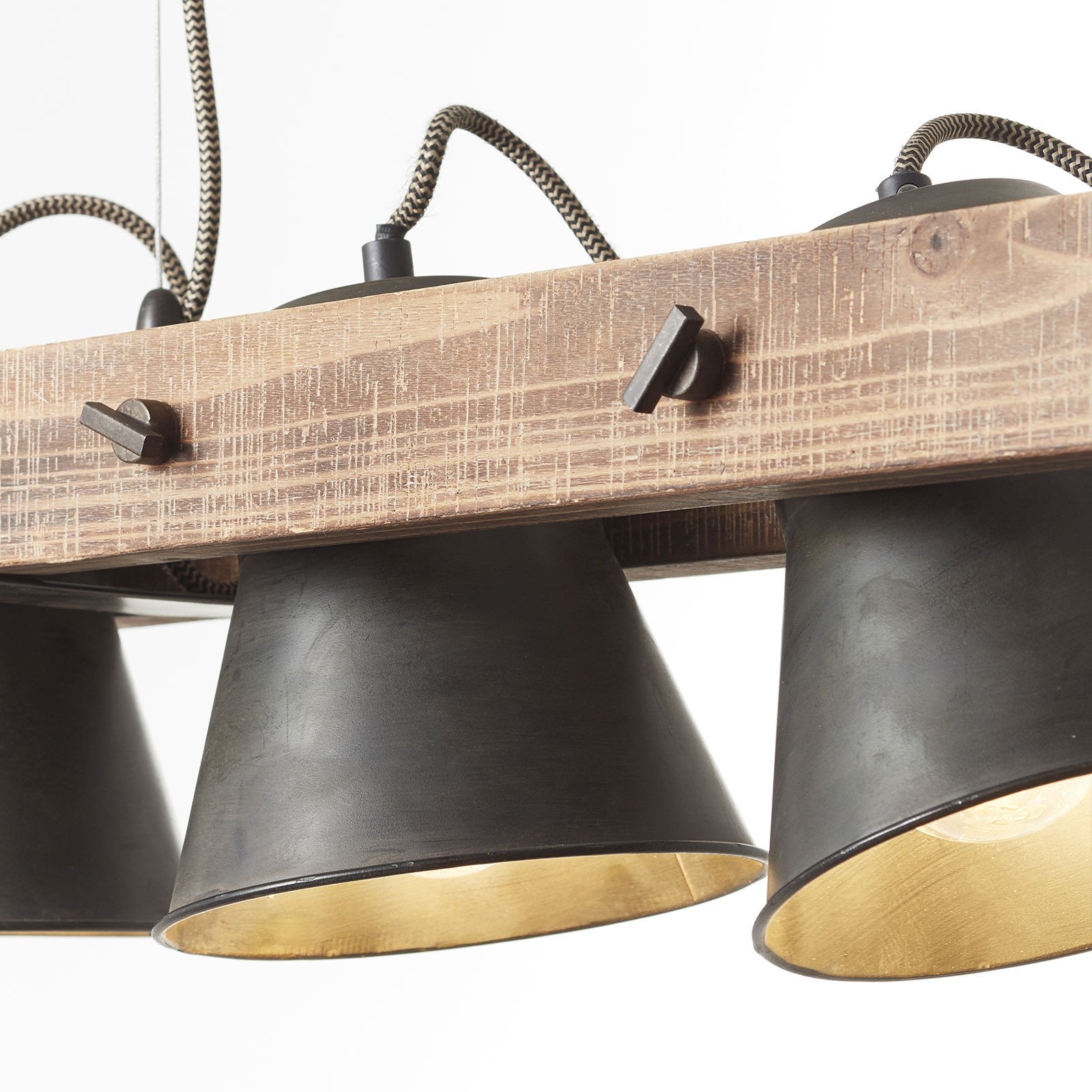 Brilliant Plow lampă suspendată 5 surse negru/lemn închis - Camera de zi / sufragerie - Design industrial - negru lemn culoare închisă
