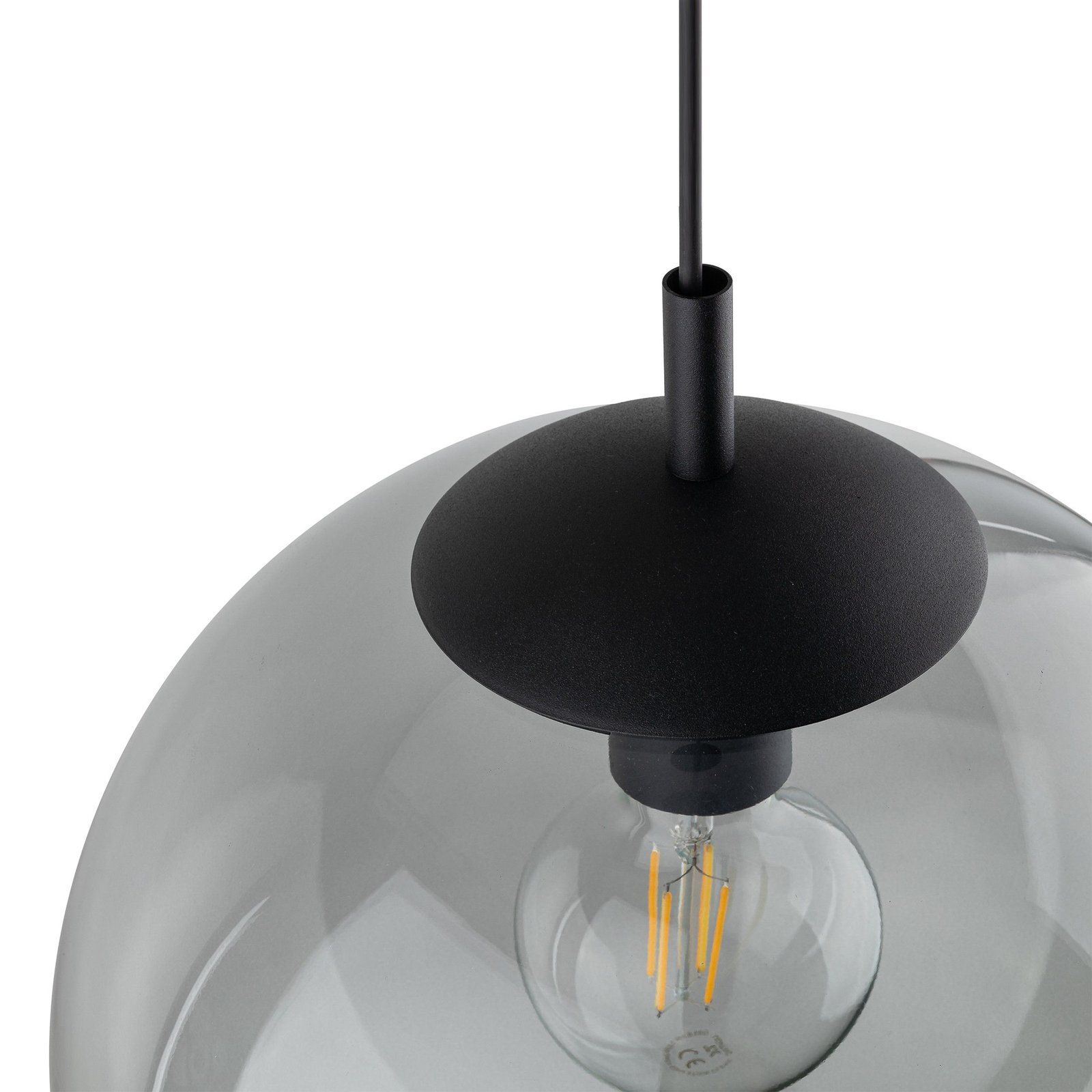 Esme pendant light, glass, graphite-transparent, 1-bulb, Ø 35 cm