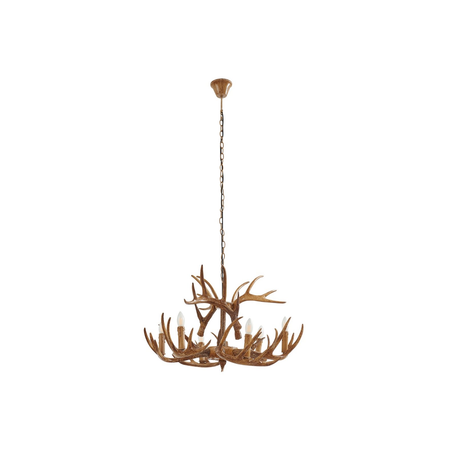 Lindby Fibi pendant light, brown, antlers, 6-bulb E14