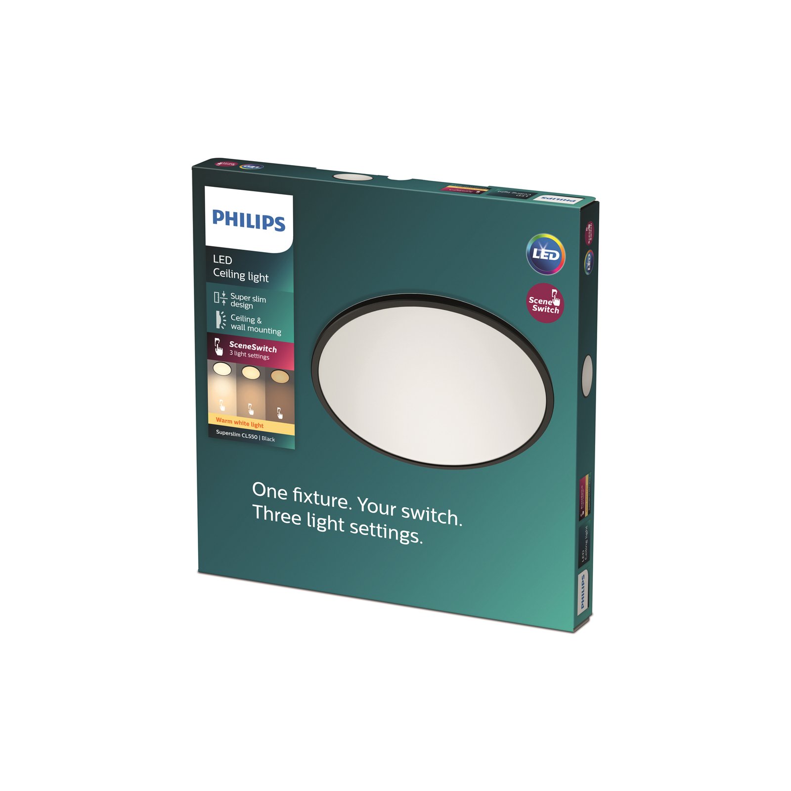 SuperSlim ceiling lamp black Ø 29.5 cm IP44 2,700 K - Philips